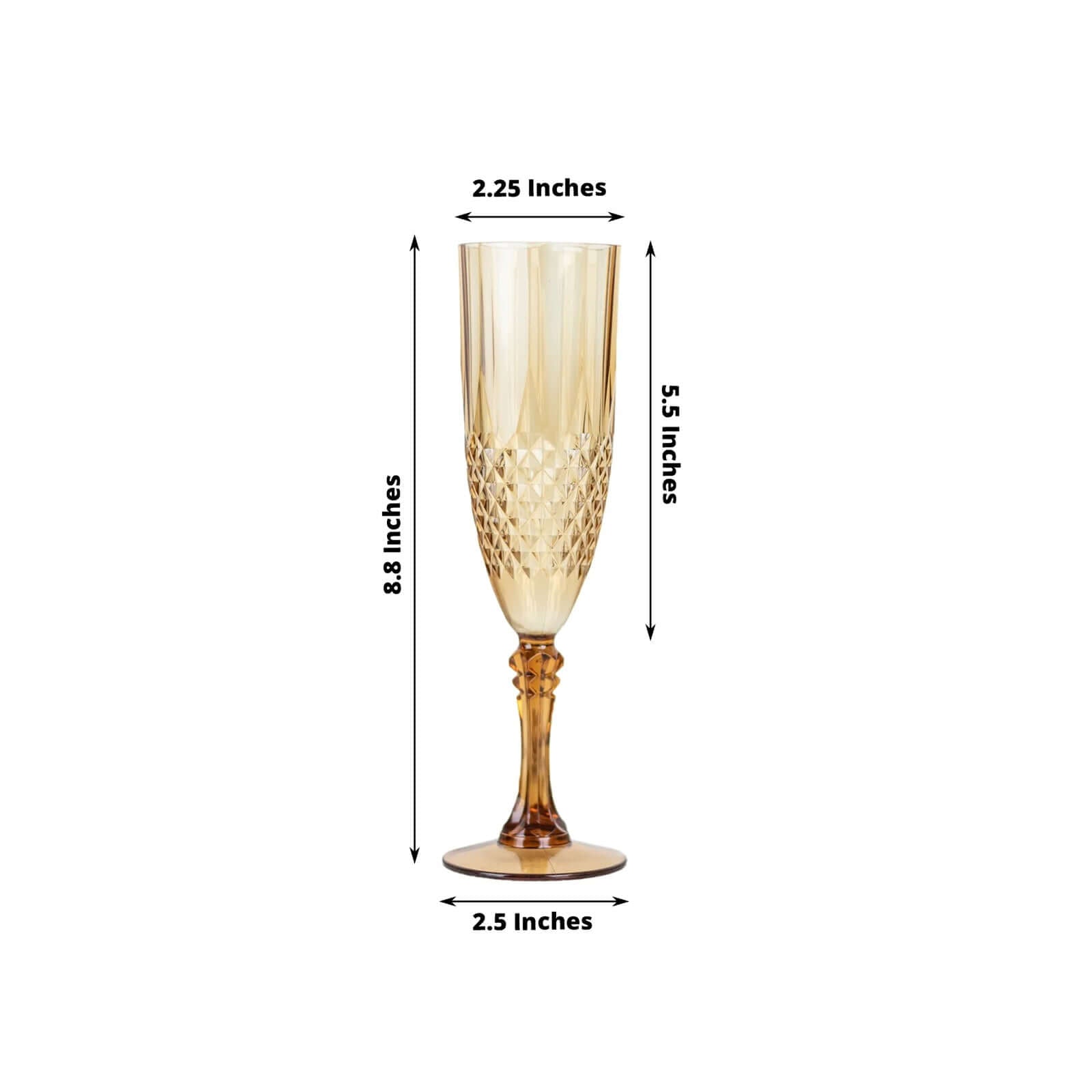 6-Pack Plastic Wedding Toast Flutes Amber Gold Transparent Crystal Cut Style - Reusable Champagne Glasses 8oz