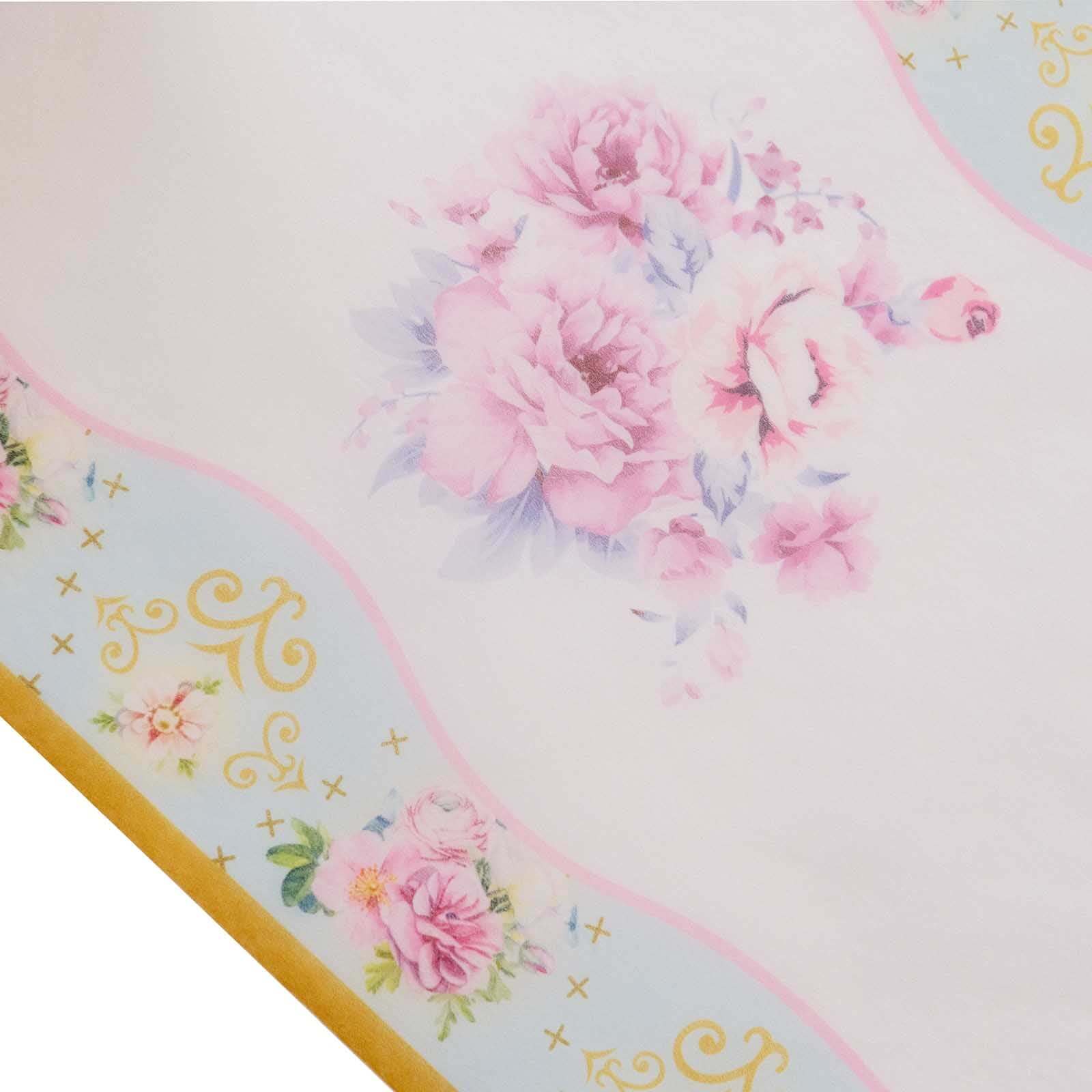 Disposable Table Runner 11x108 White with Pink Peony Floral Print - Non-woven Stylish Spring Summer Dining Decor