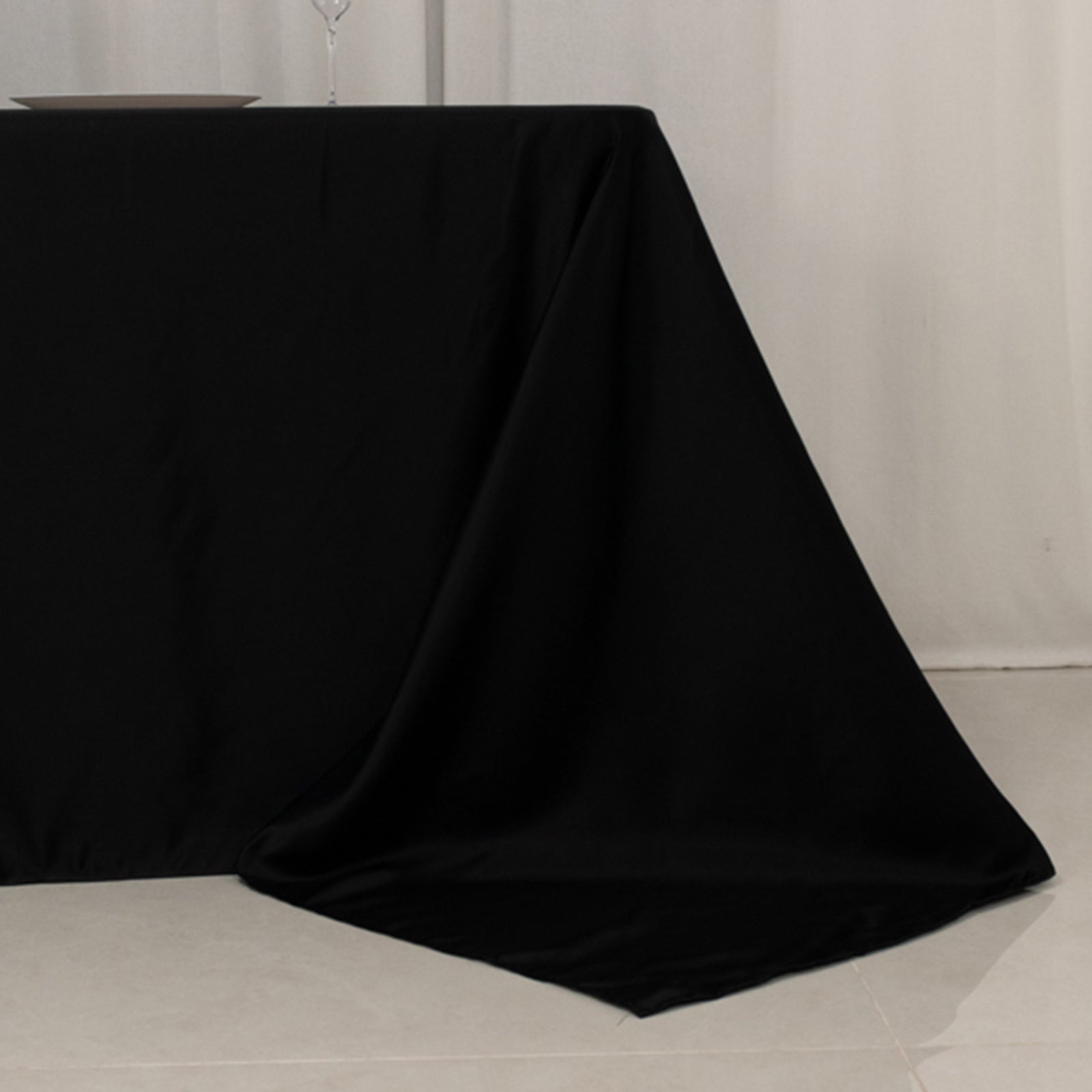 Lamour Satin 90x156 Rectangle Tablecloth Black - Luxurious, Soft Seamless Table Cover for Stylish Settings