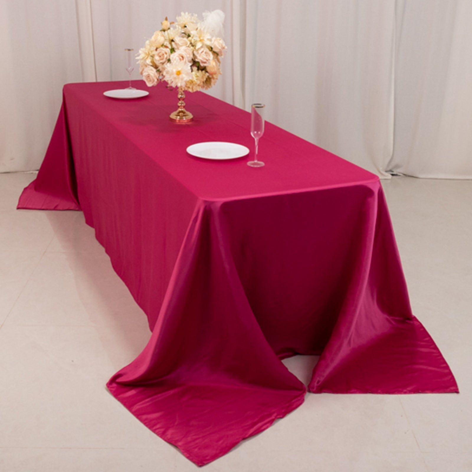 Lamour Satin 90x156 Rectangle Tablecloth Fuchsia - Luxurious, Soft Seamless Table Cover