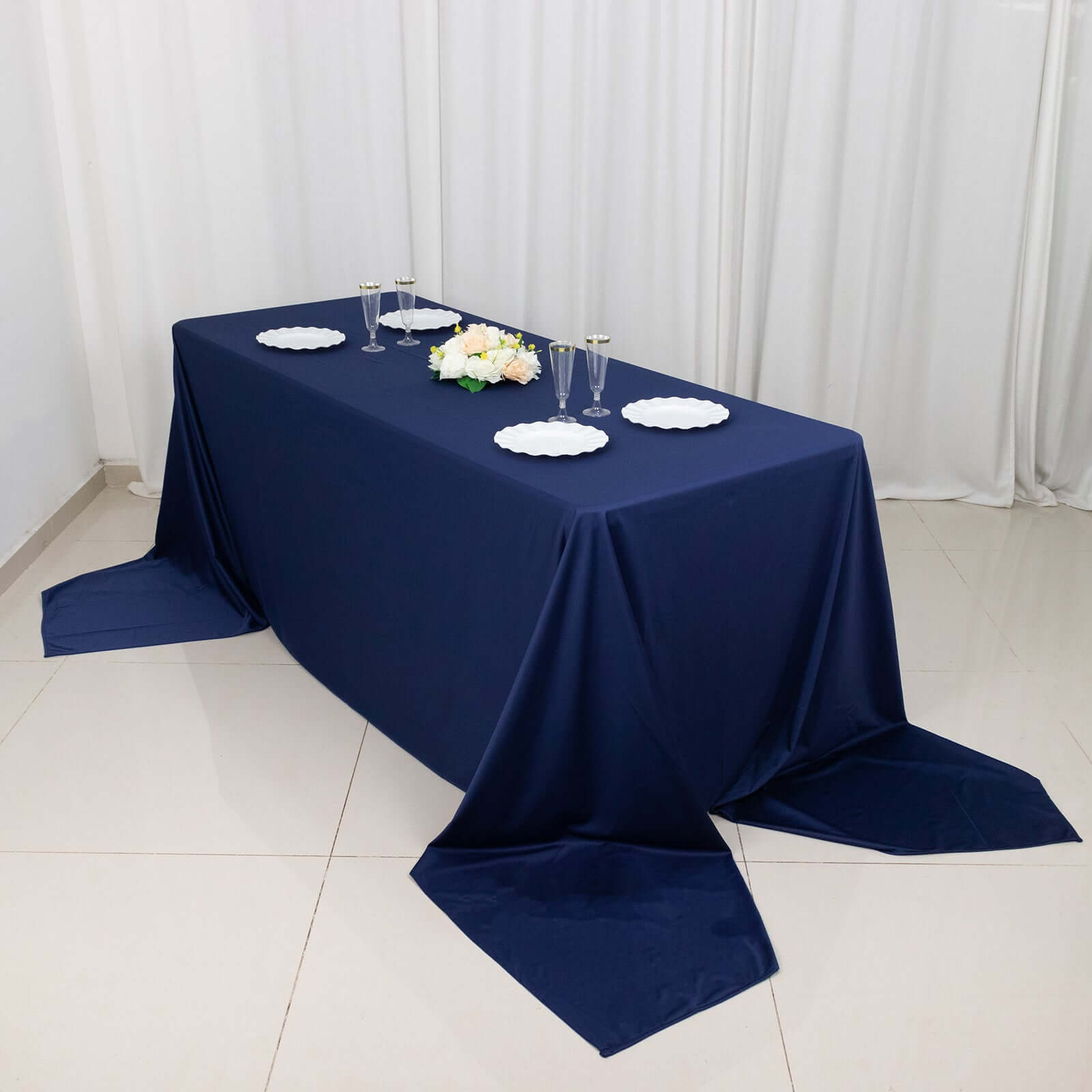 Premium Scuba Rectangular 90x156 Tablecloth Navy Blue - Wrinkle Free, Stain Resistant & Seamless Table Cover