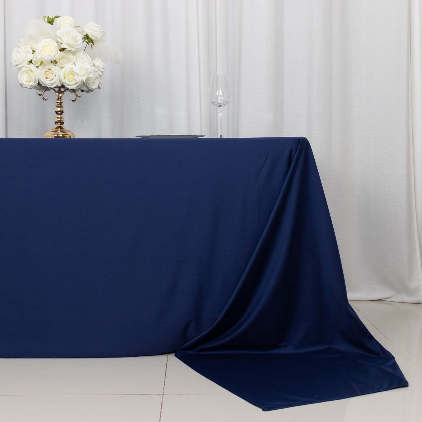 Premium Scuba Rectangular 90x156 Tablecloth Navy Blue - Wrinkle Free, Stain Resistant & Seamless Table Cover