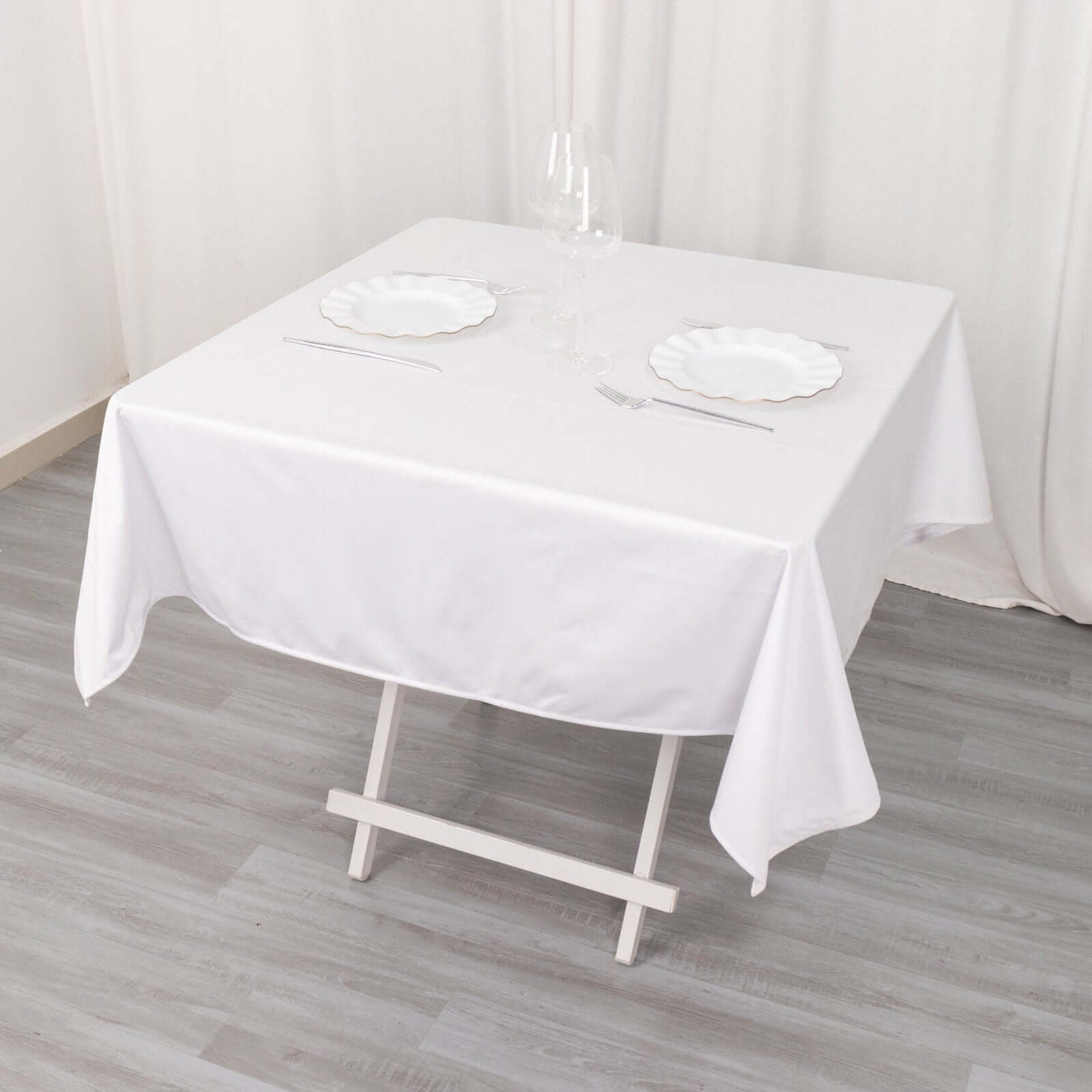 Premium Scuba Square 54x54 Tablecloth White - Wrinkle Free & Stain Resistant Table Cover for Weddings & Events