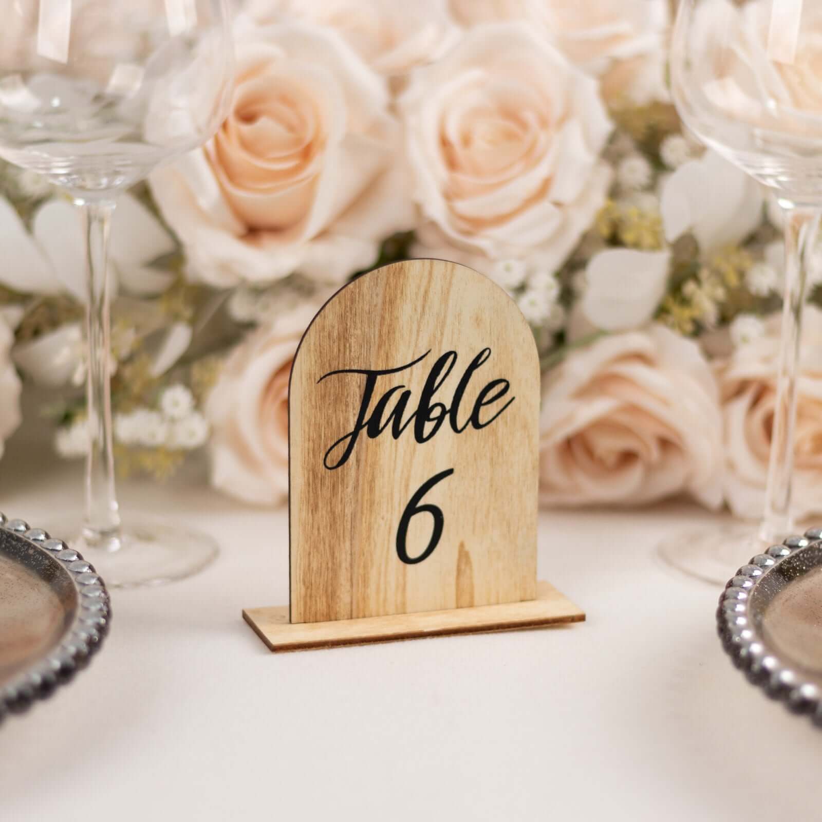 20-Pack Natural Wooden Table Numbers 1-20 Rustic Arch Design with Removable Base - Ideal for Banquets and Receptions 4.5