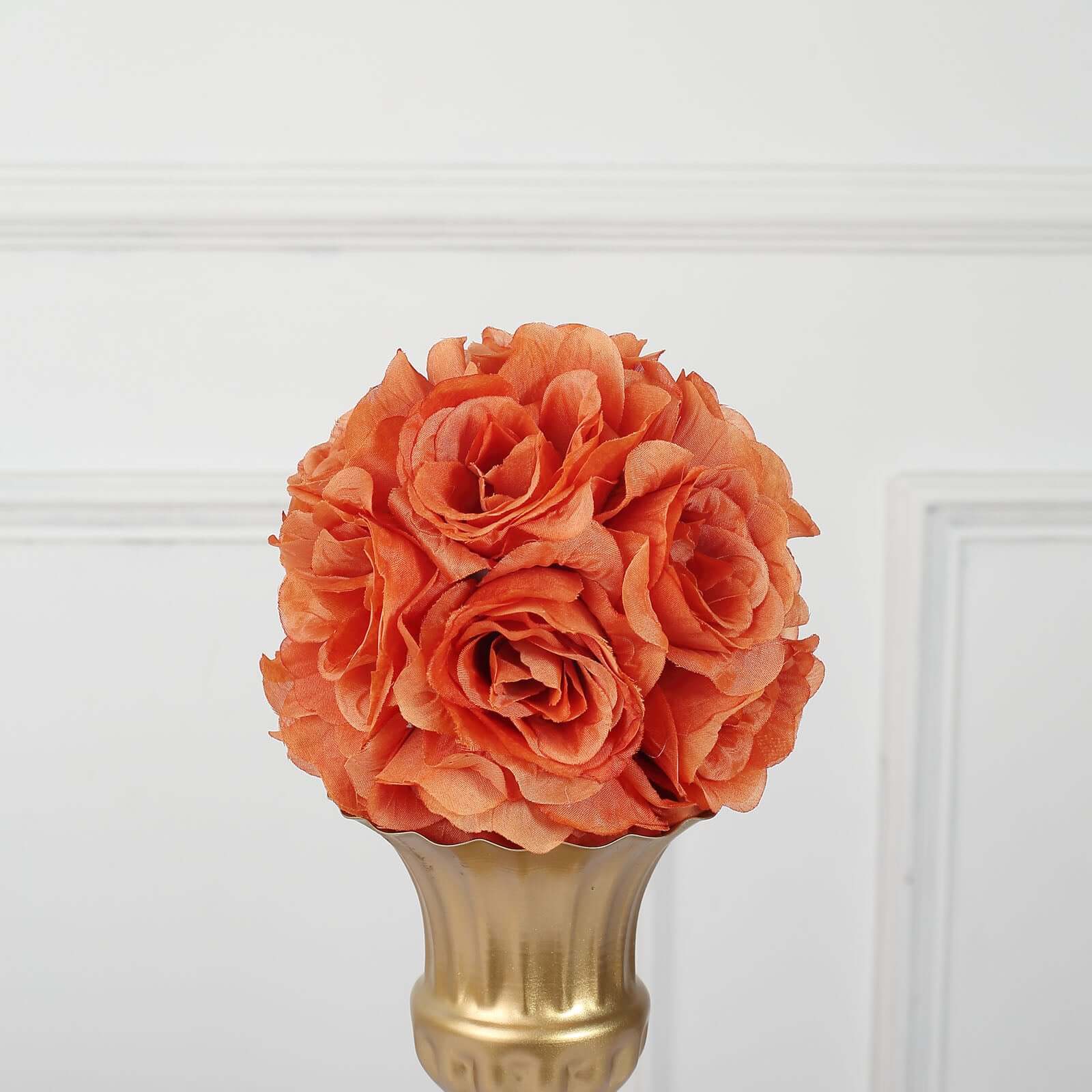 2 Pack 7 Terracotta (Rust) Artificial Silk Rose Kissing Ball, Faux Flower Ball