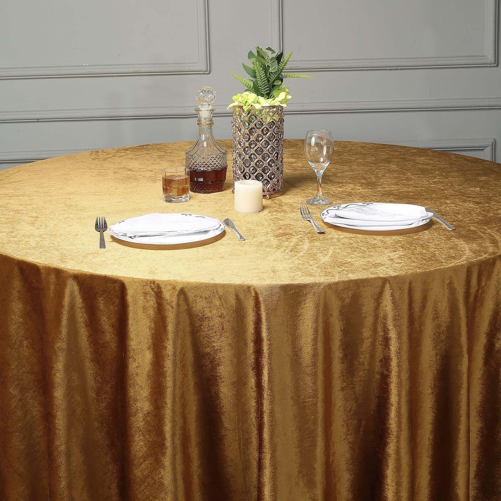 Premium Velvet 120 Round Tablecloth Gold - Reusable Soft & Seamless Table Cover for Upscale Events