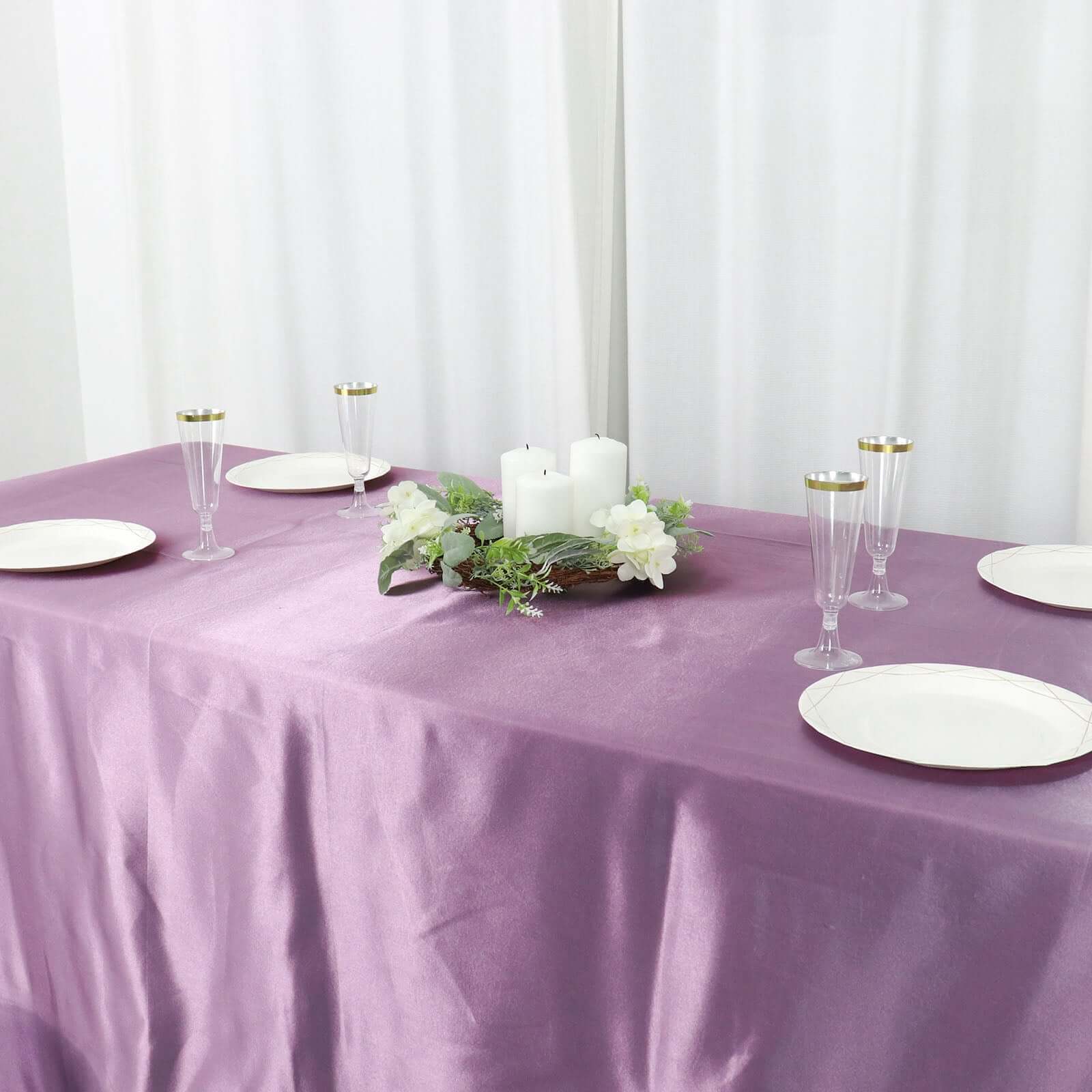 Satin Rectangular 90x132 Tablecloth Violet Amethyst Satin - Seamless Table Cover