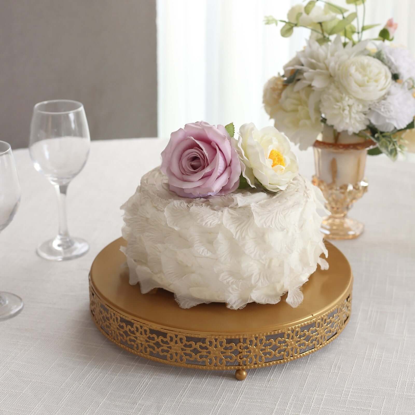 Metal Pedestal Cake Stand Fleur De Lis Round Design Gold - Cupcake Dessert Display Table Centerpiece 12