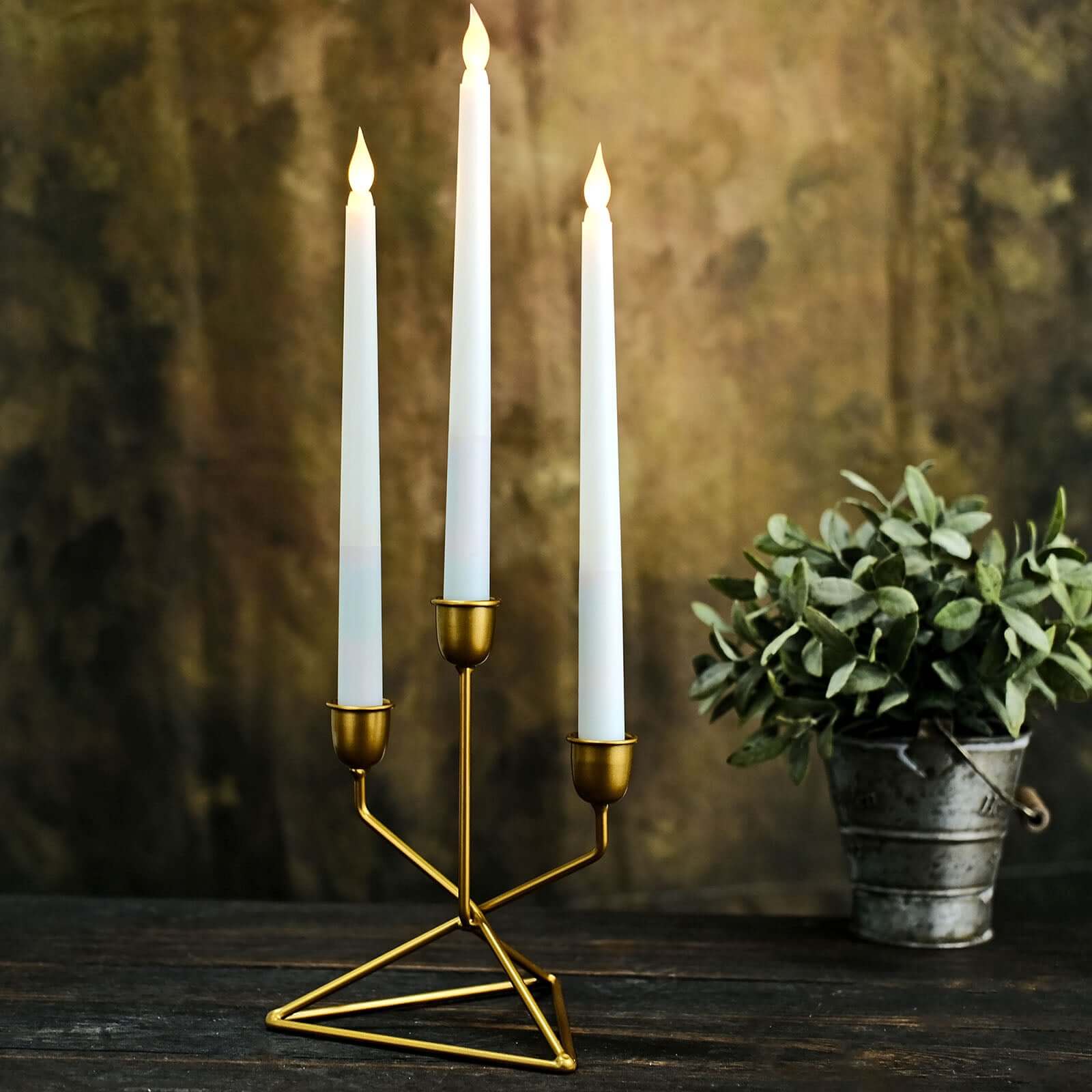 2-Pack Triangle Base Geometric Taper Candelabra 3 Arm Candle Holder Design Gold Metal - Decorative Centerpiece 7