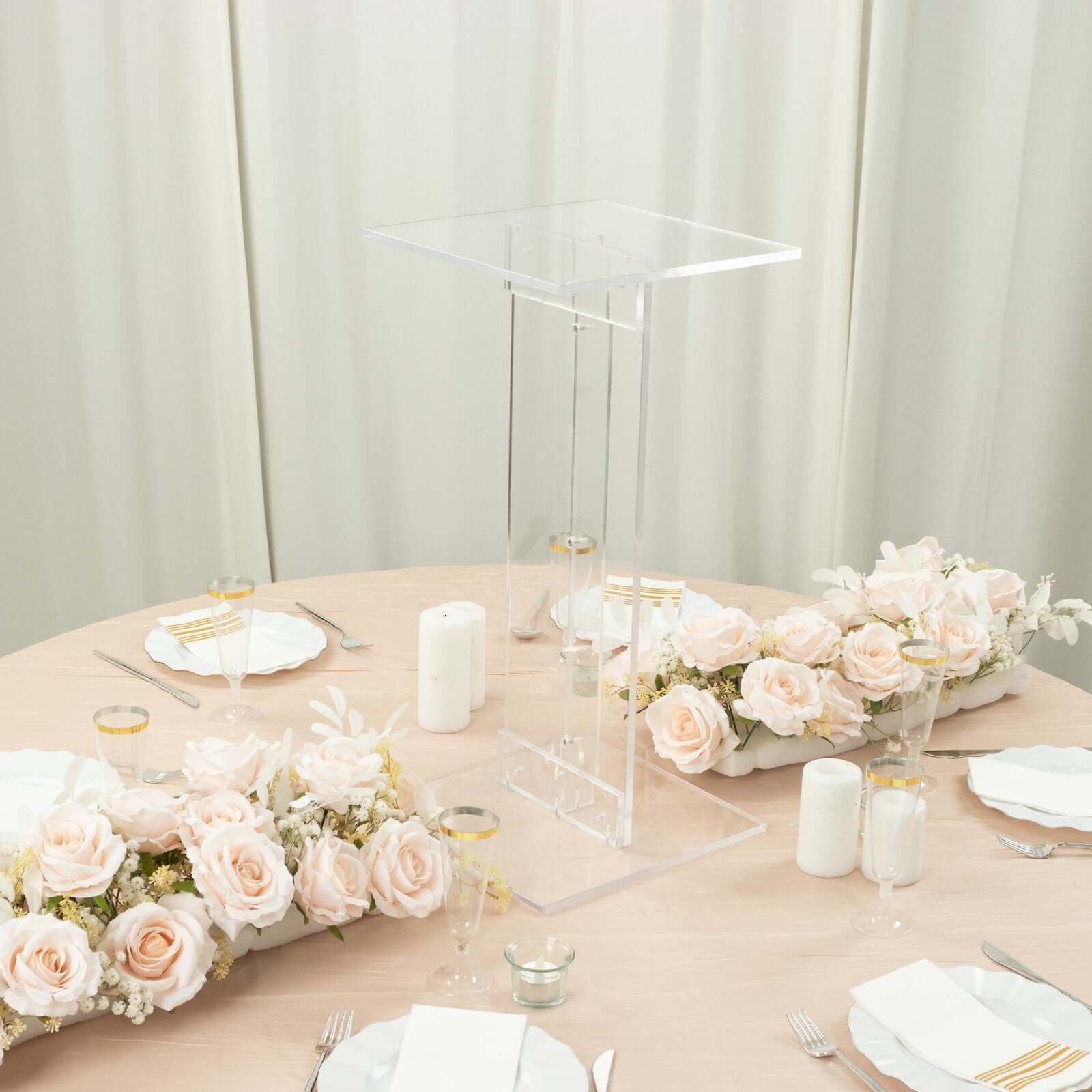 Acrylic Display Stand Flower Pedestal with Square Bases Clear - Durable 10mm Thick Wedding Centerpiece 24