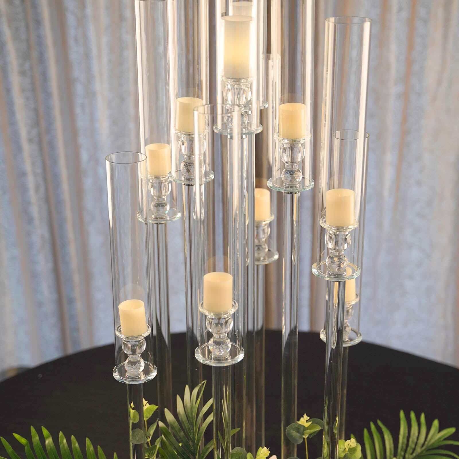 10-Arm Round Cluster Crystal Candelabra with Mirror Base Clear - Sparkling Candle Holder for Votive & Pillar Candles 47