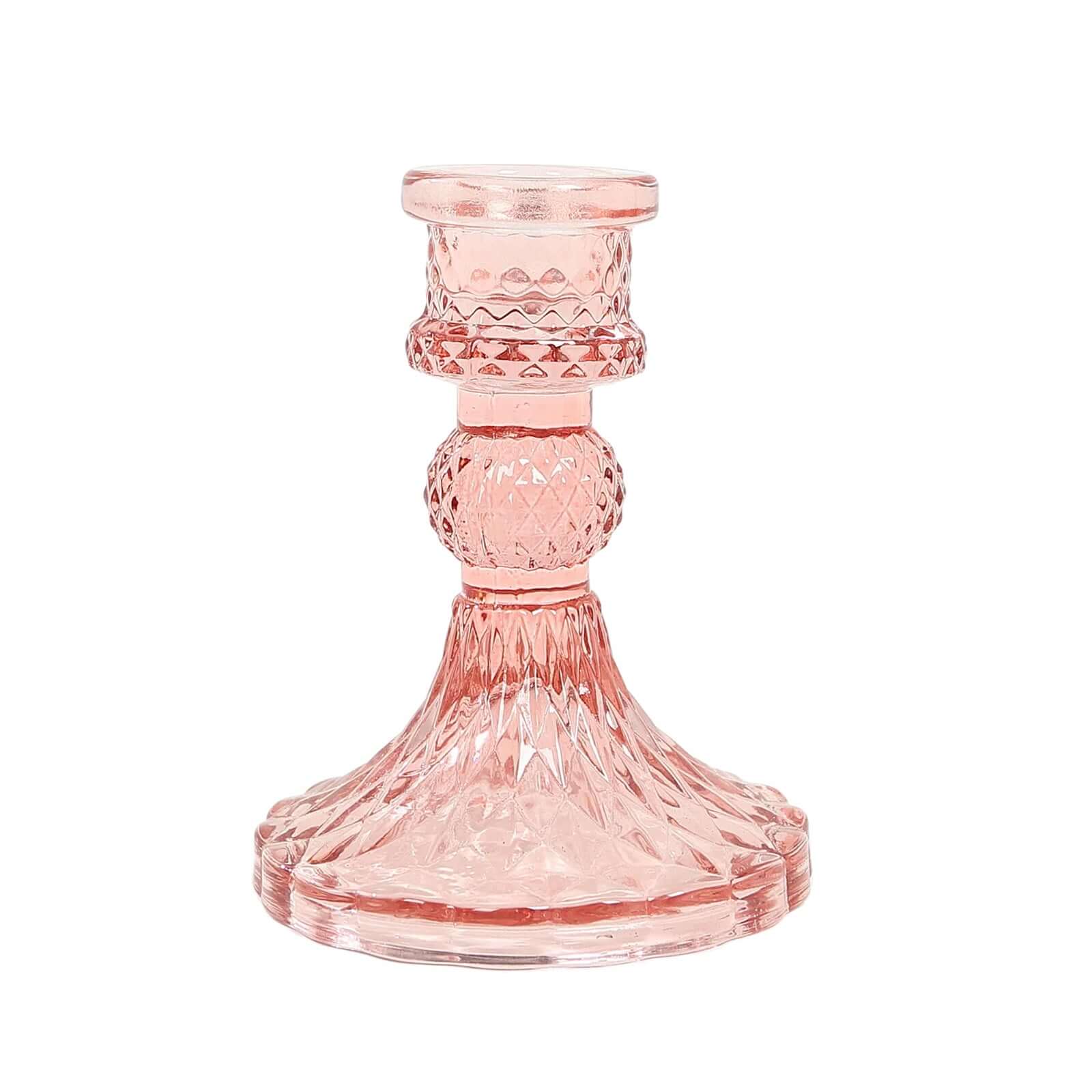 6-Pack Glass Taper Candlestick Holders Diamond Pattern Design Dusty Rose - Reversible Crystal Pillar Votive Stands 4