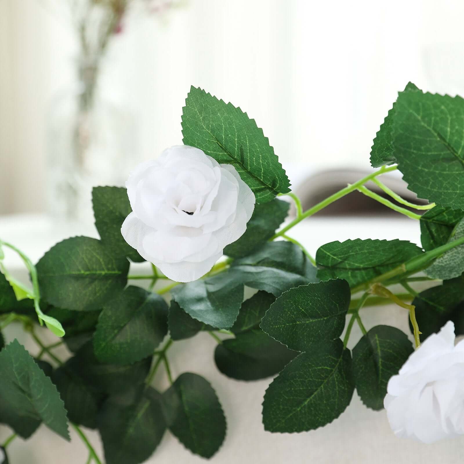 6ft 20 White Artificial Silk Roses Flower Garland, Hanging Vine