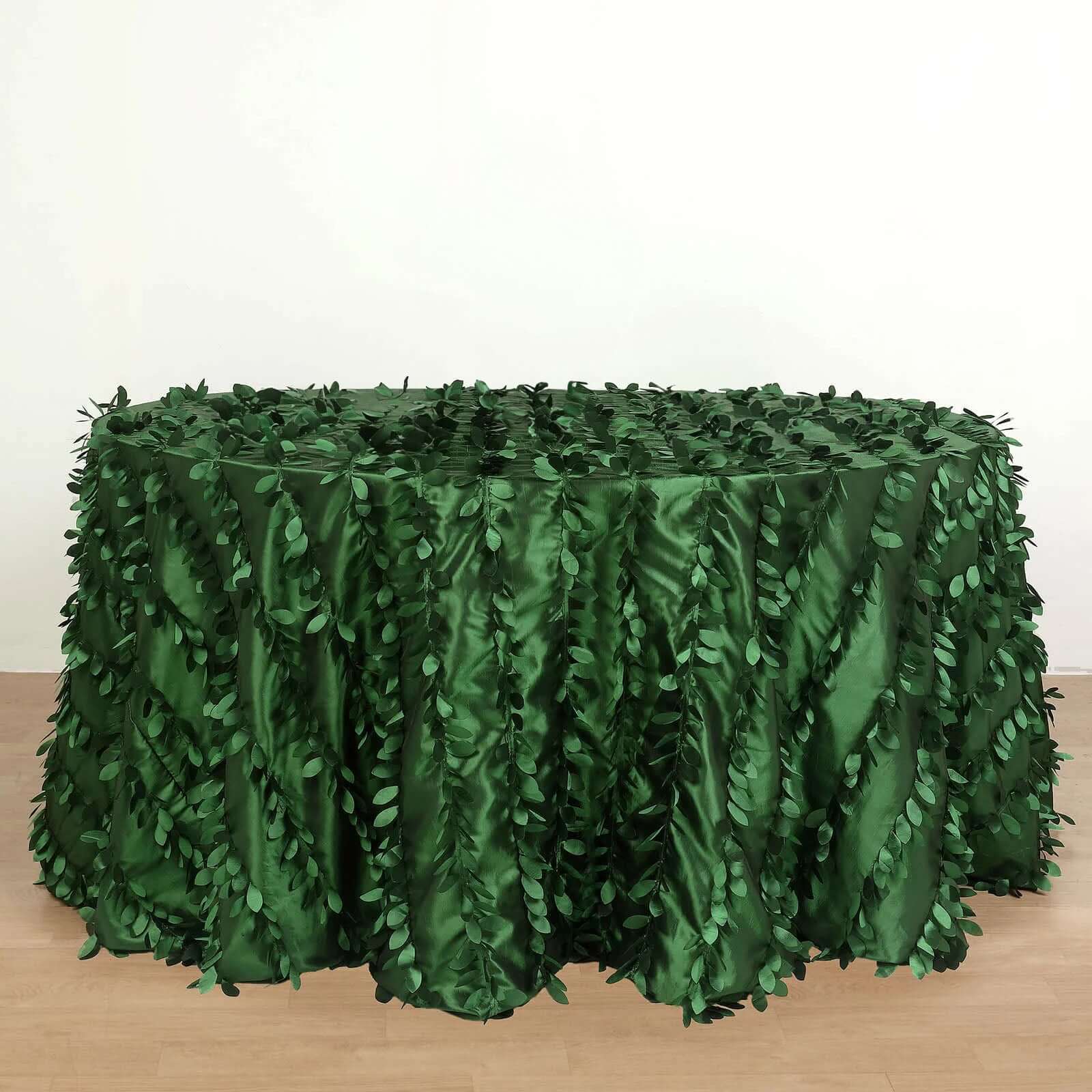 Taffeta 132 Round Tablecloth Green Leaf | 3D Leaf Petal Design Seamless Table Cover