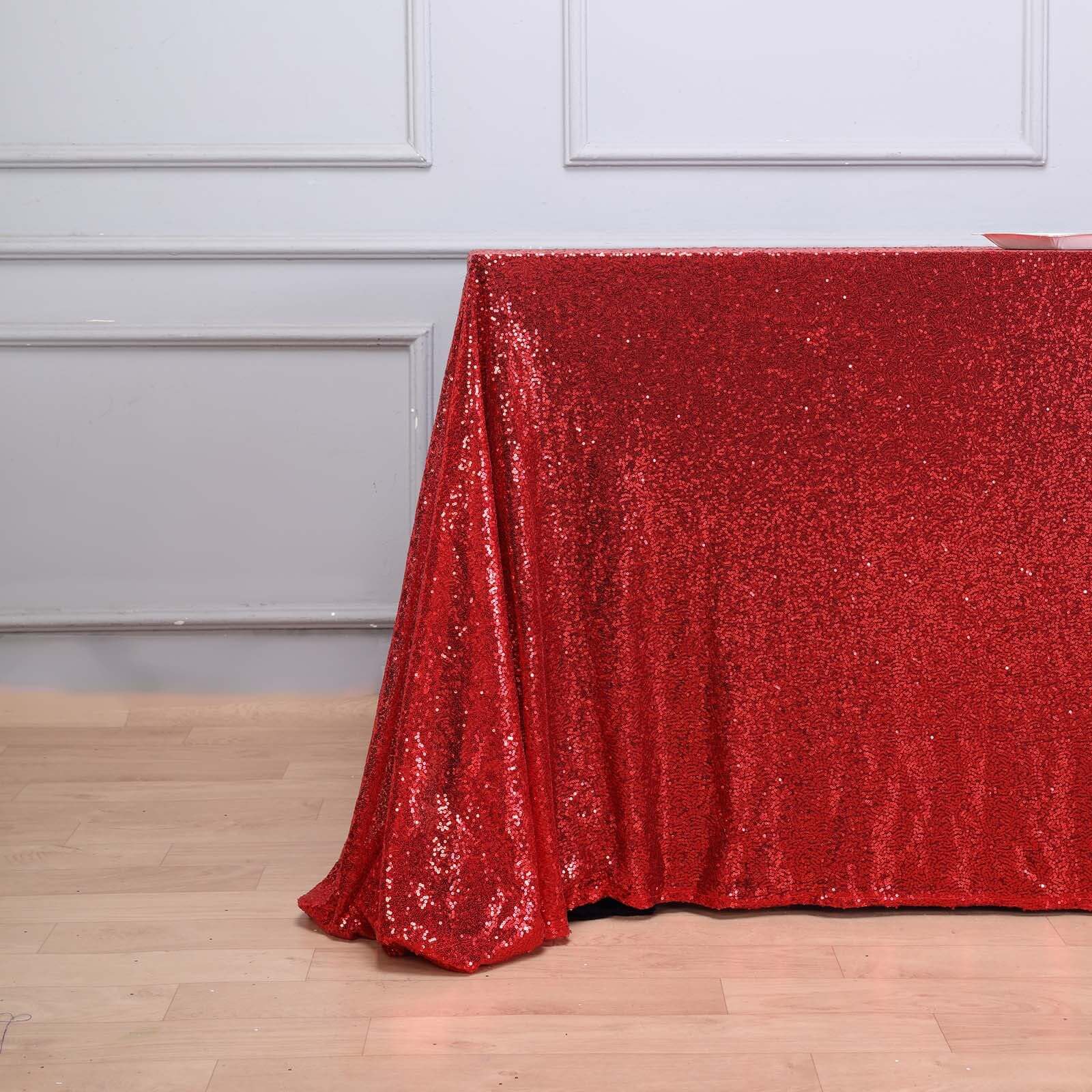 Sequin 90x156 Rectangle Tablecloth Red - Seamless Twinkling Table Cover