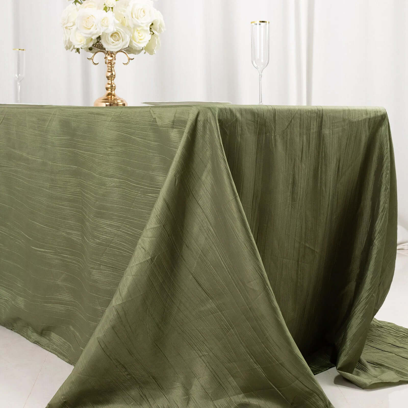 Taffeta 90x132 Rectangle Tablecloth Dusty Sage Green - Seamless Accordion Crinkle Table Cover