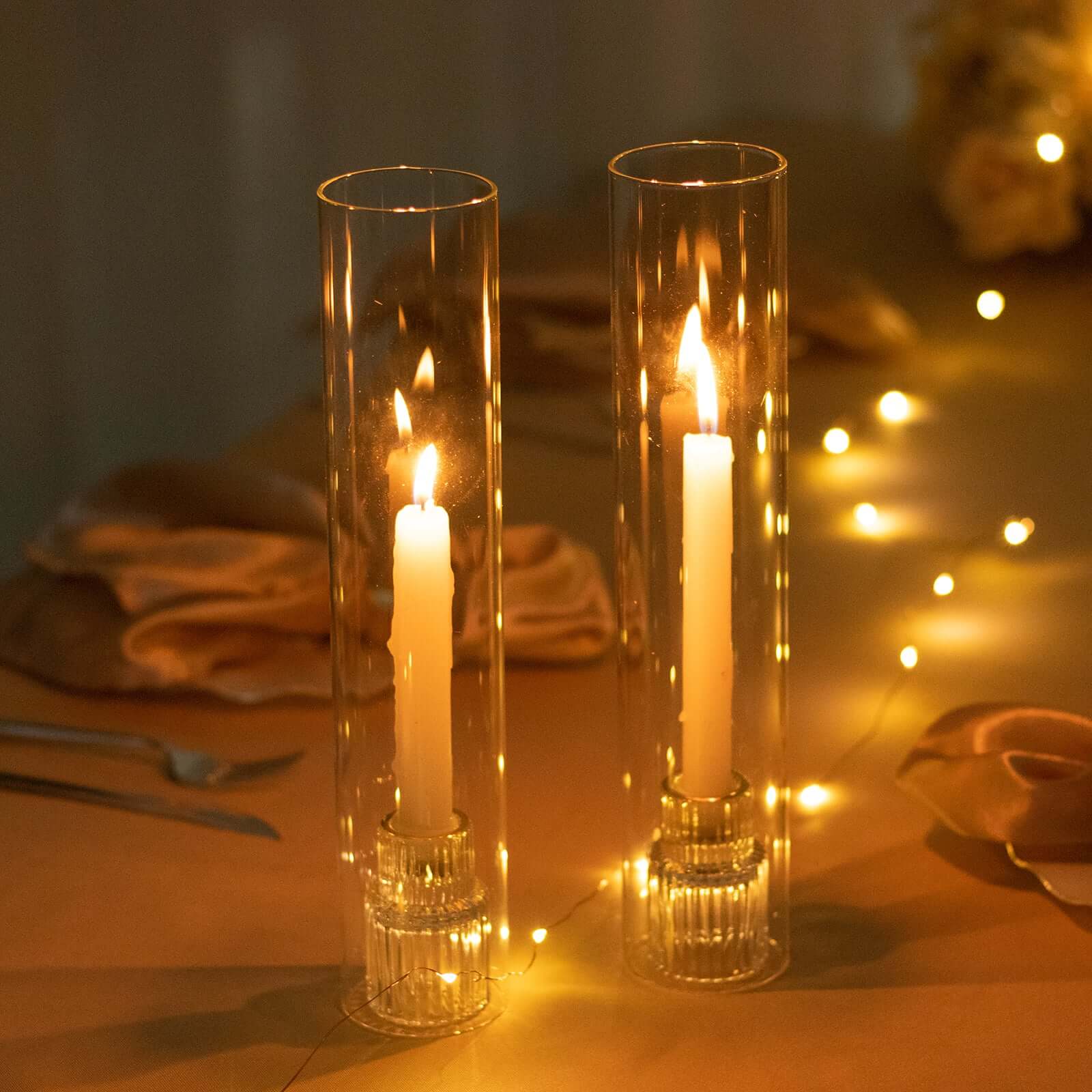 2-Pack Glass Pillar Hurricane Candle Shades - Clear Chimney Tube with 2.25 Wide Open Ends 12