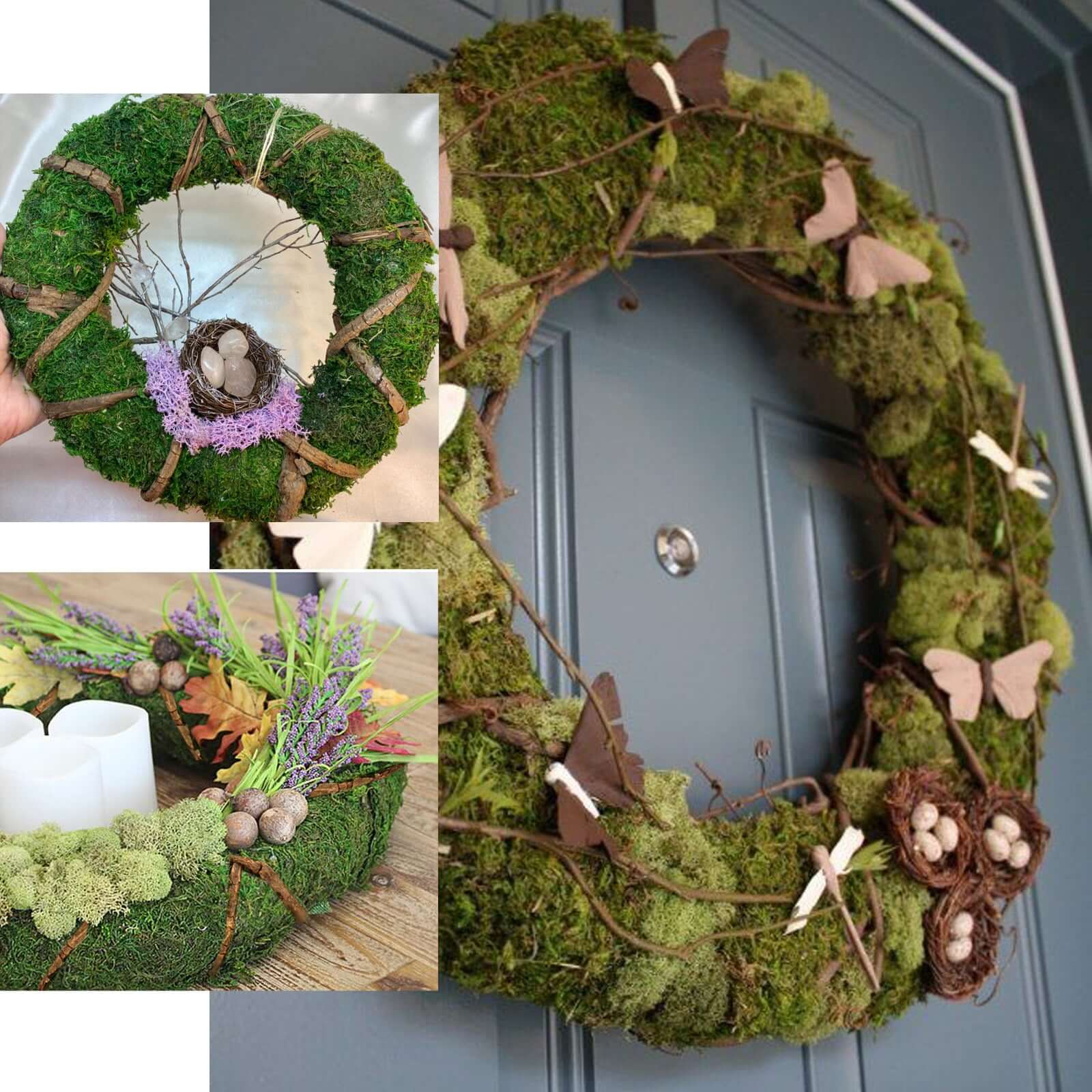 2 Pack 14 Green Natural Preserved Moss Wreaths With Twine Twig Wrap