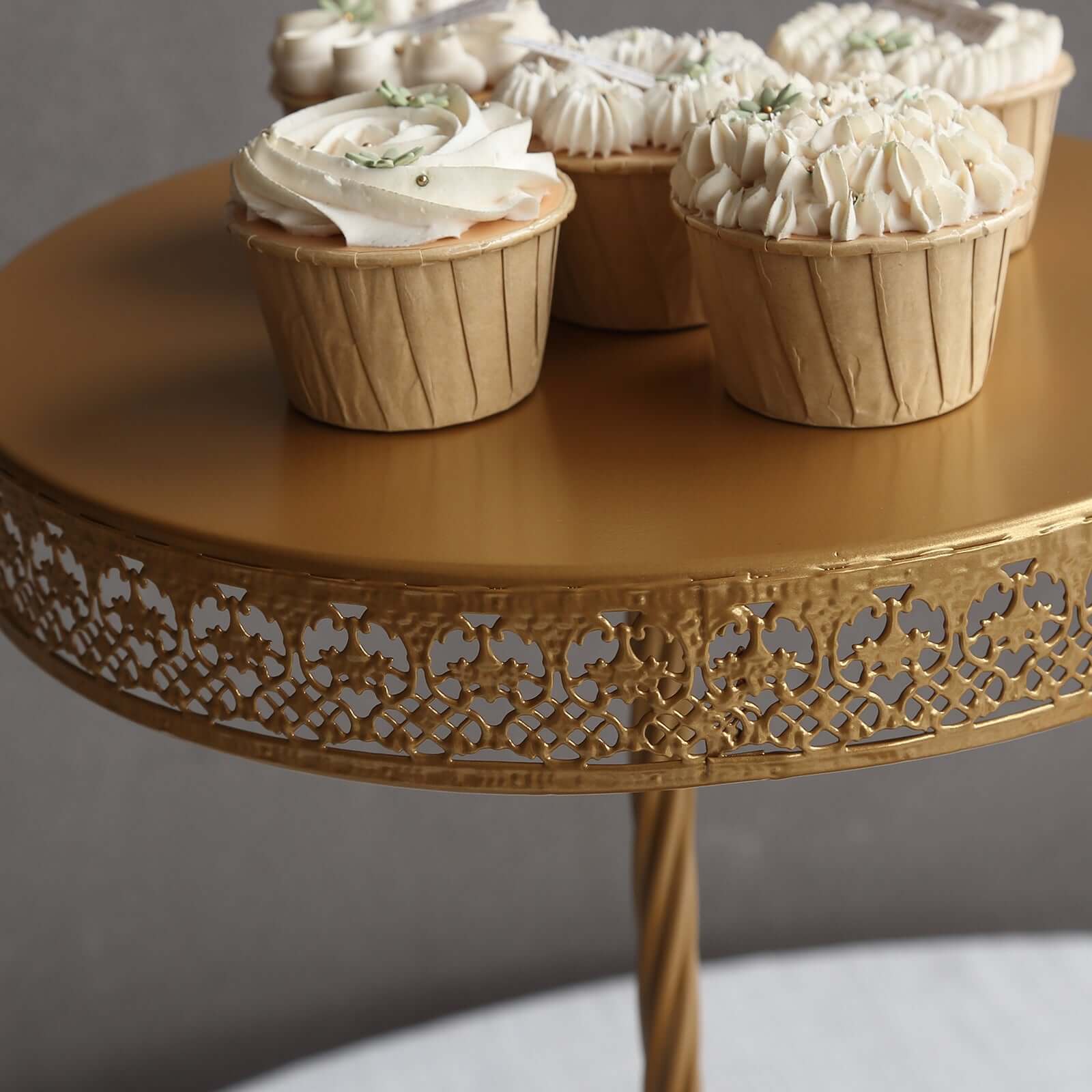 3-Tier Dessert Stand Hollow Lace Round Design Gold - Cupcake Tower and Tiered Cake Display Metal 21