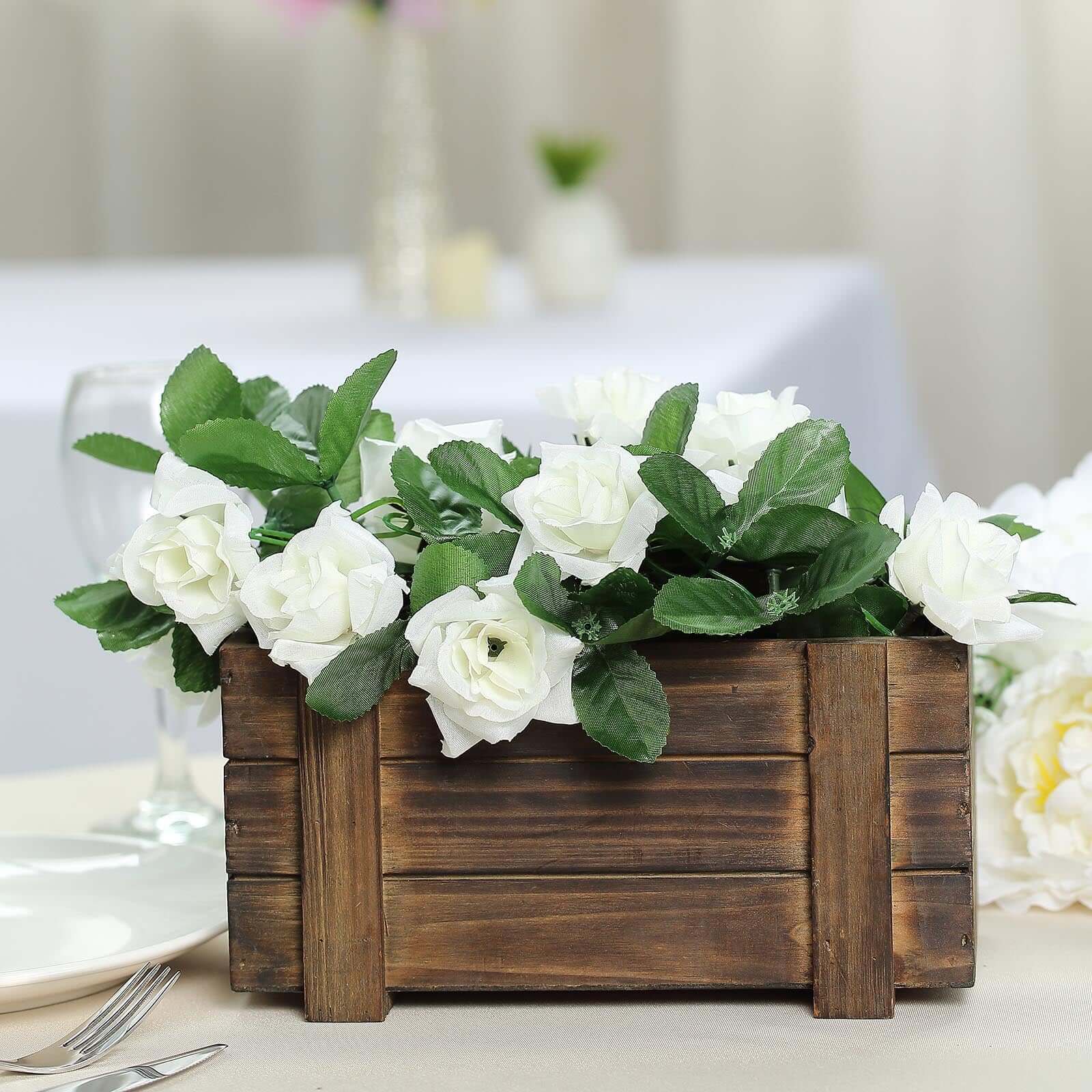 Rustic Wood Planter Boxes Smoked Brown 2-Pack - Perfect Natural Decor with Removable Plastic Liners for Weddings 10x5