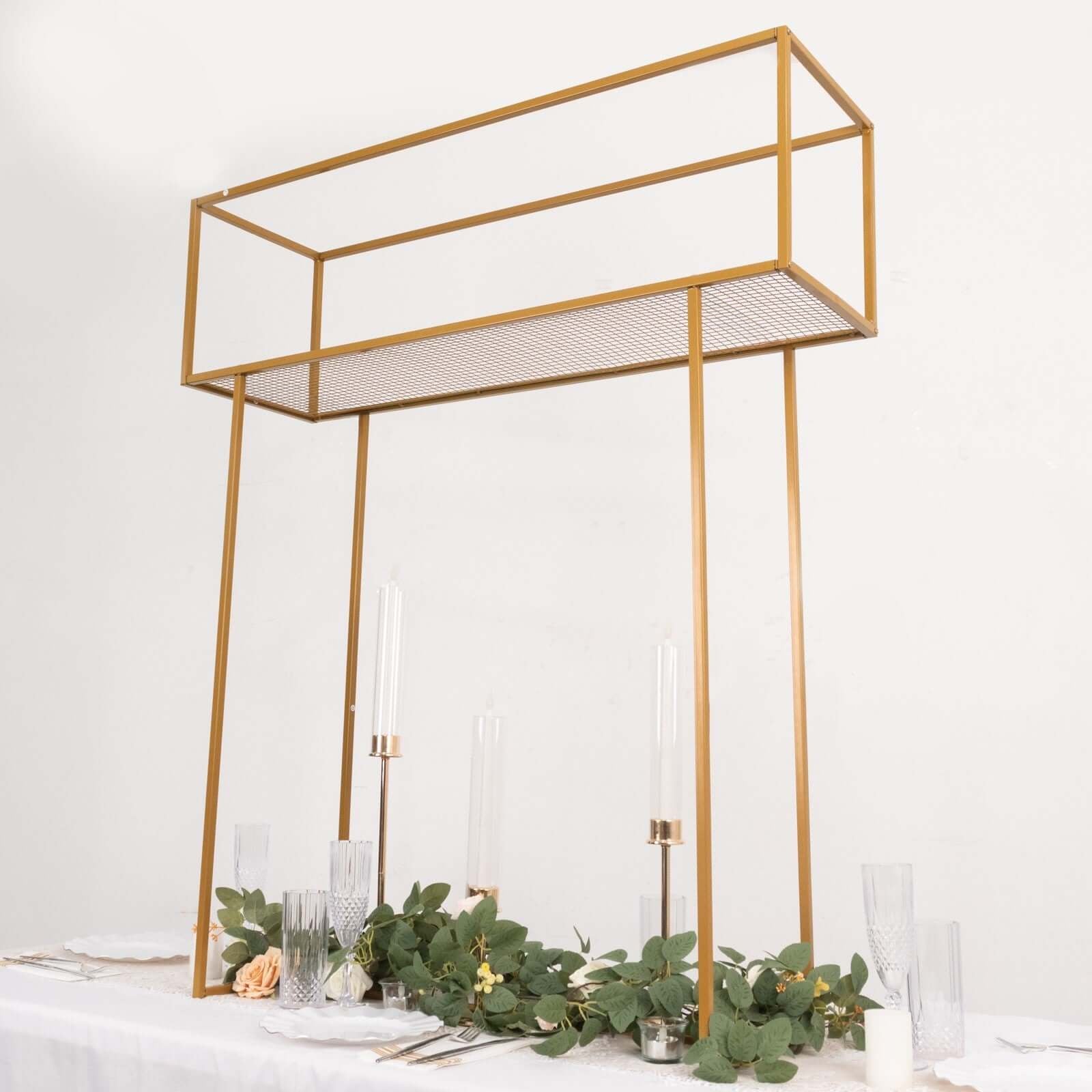 Floral Display Rack Heavy Duty Design Metal Gold - Rectangular Tall Centerpiece Stand 48