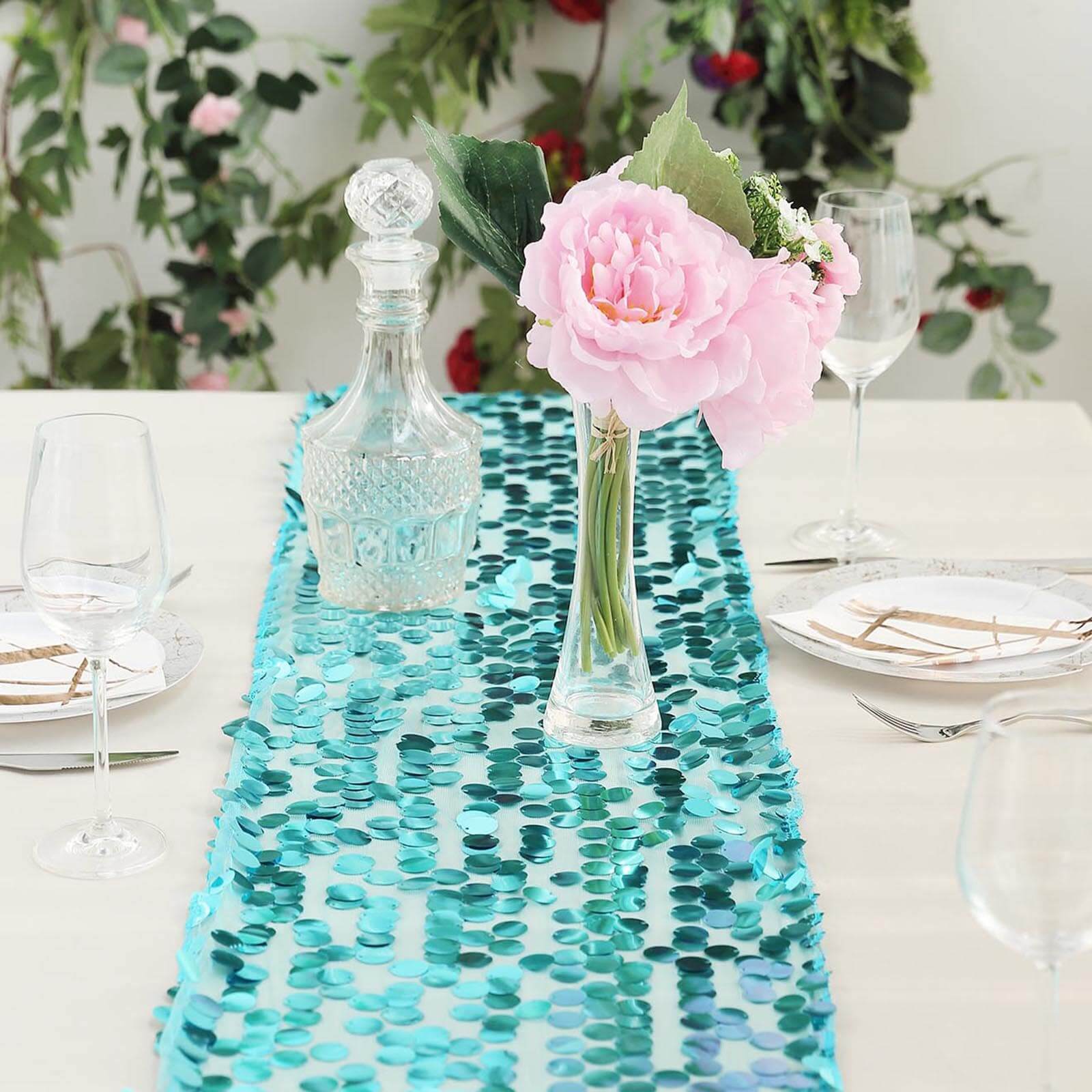 Big Payette Sequin 13x108 Table Runner Turquoise - Dazzling Design