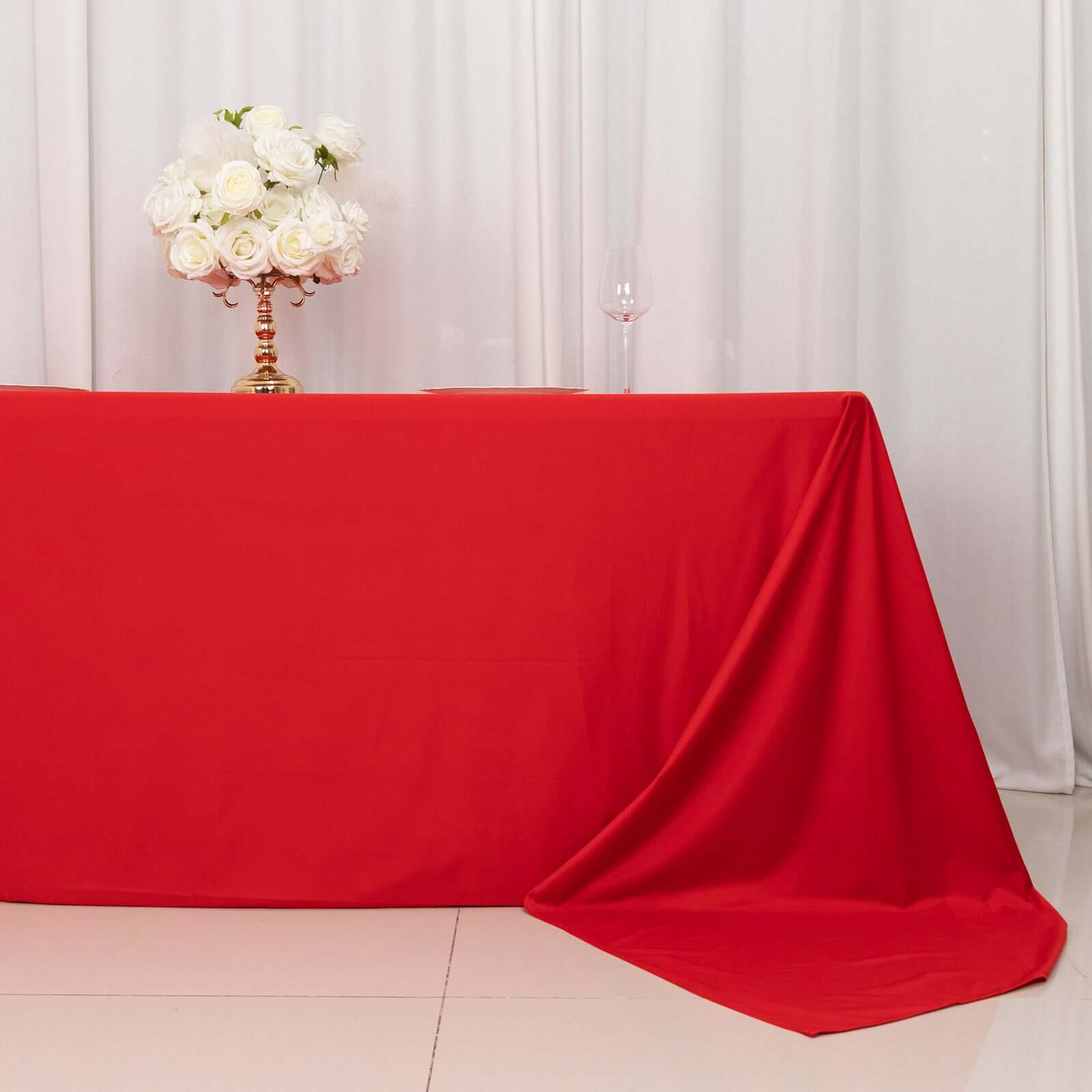 Premium Scuba Rectangular 90x156 Tablecloth Red - Wrinkle Free, Stain Resistant & Seamless Table Cover