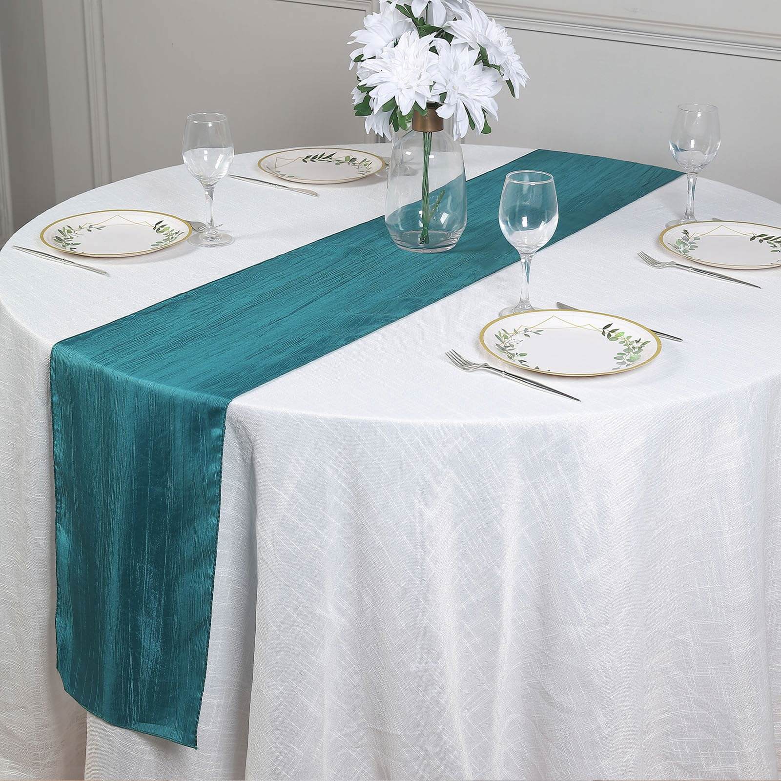 Taffeta 12x108 Table Runner Teal - Accordion Crinkle Design