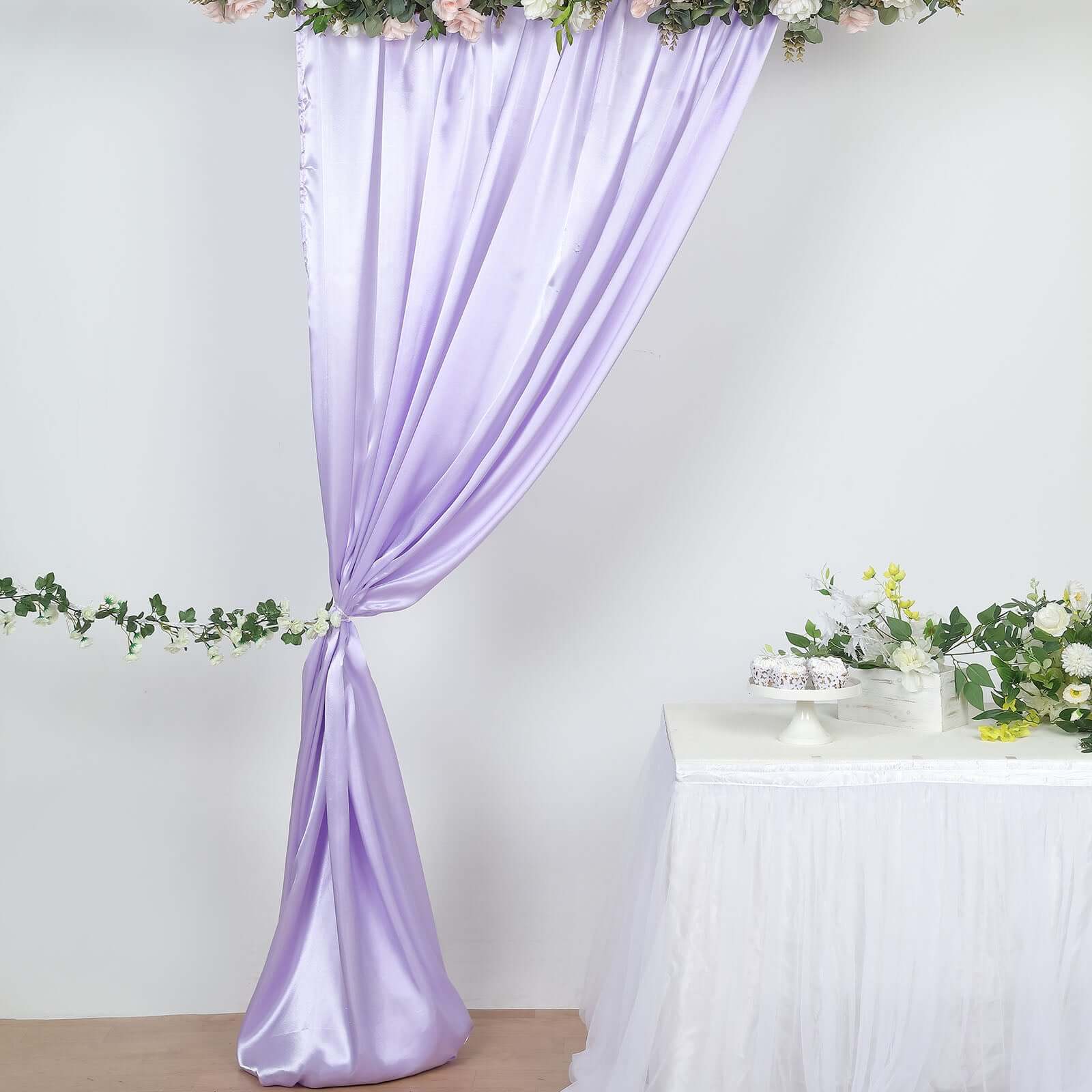 8ftx10ft Lavender Lilac Satin Event Curtain Drapes, Backdrop Event Panel