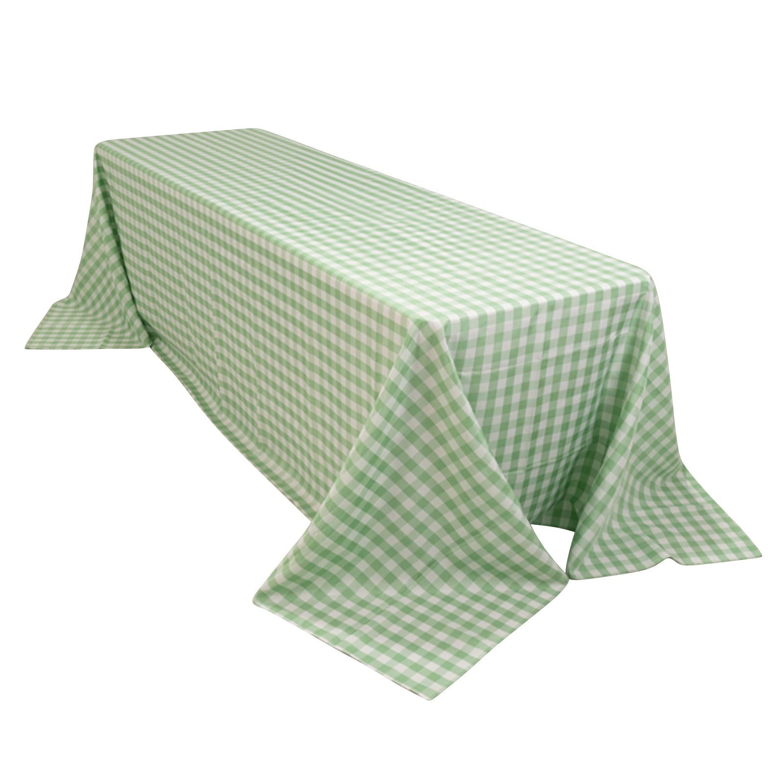 Polyester 90x156 Rectangle Tablecloth White/Sage Green - Seamless Checkered Buffalo Plaid Table Cover