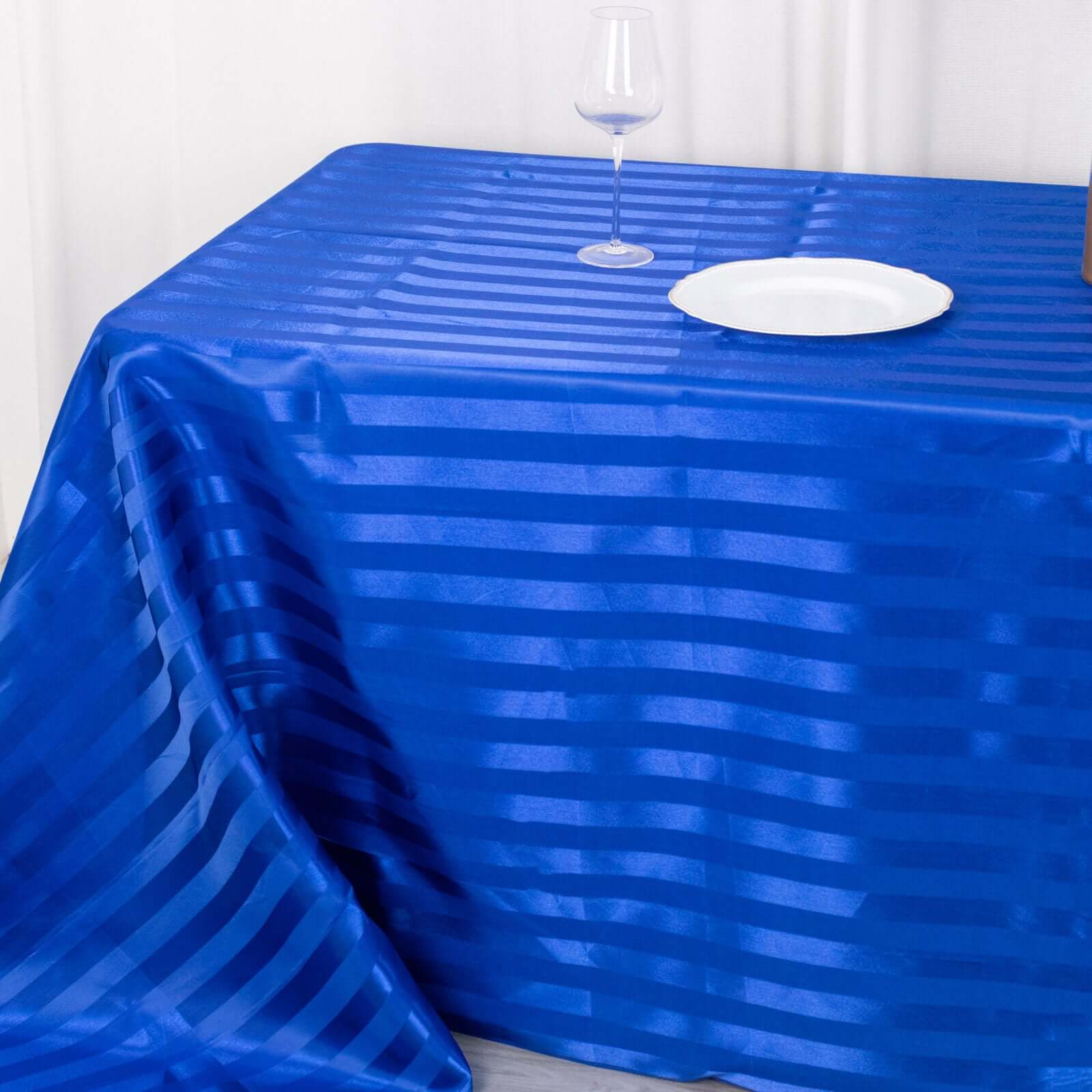 Satin Striped 90x132 Rectangular Tablecloth Royal Blue Satin Stripe - Seamless Silky Smooth Table Cover