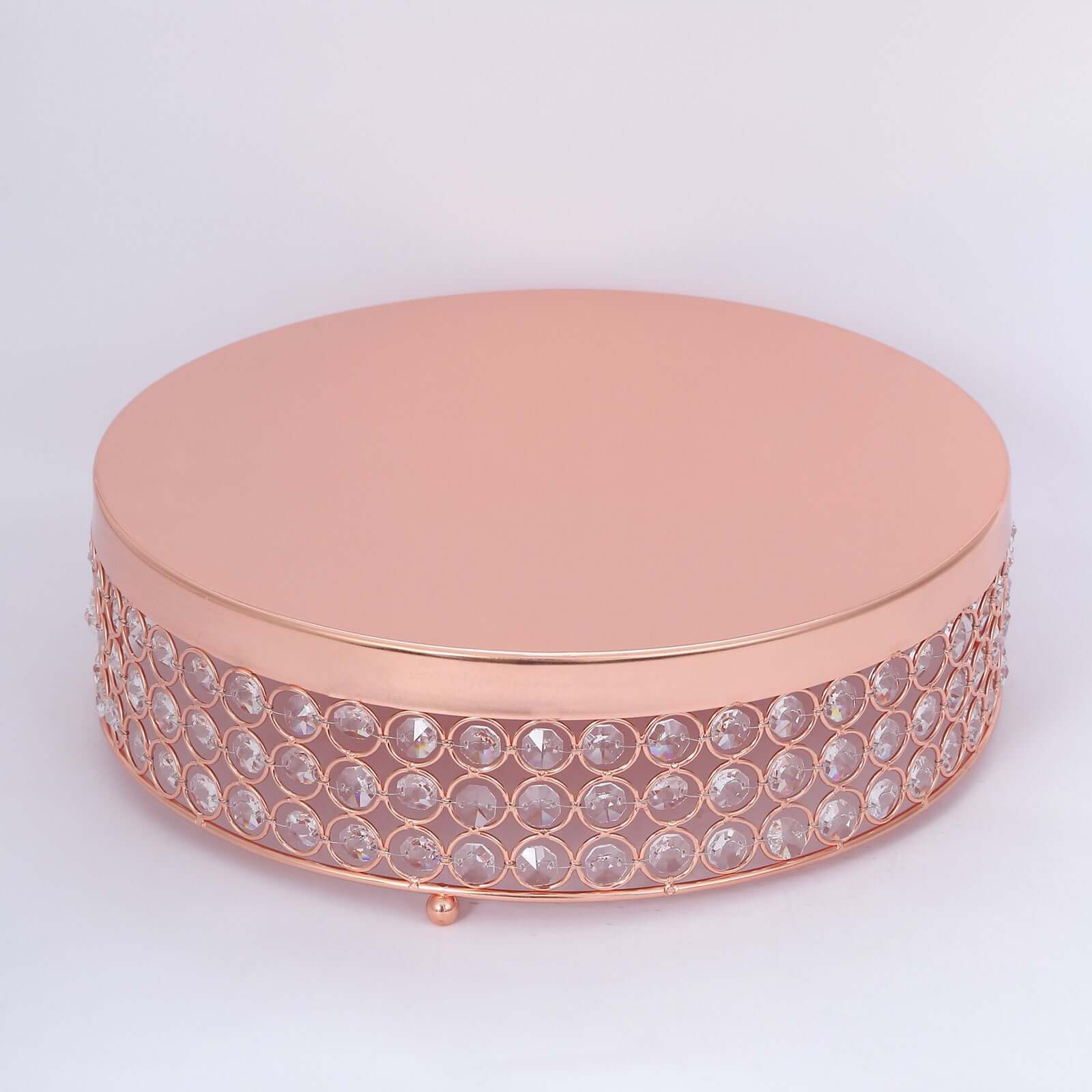 Metal Cake Stand Pedestal Crystal Beaded Design Rose Gold - Cupcake Display and Dessert Riser 13