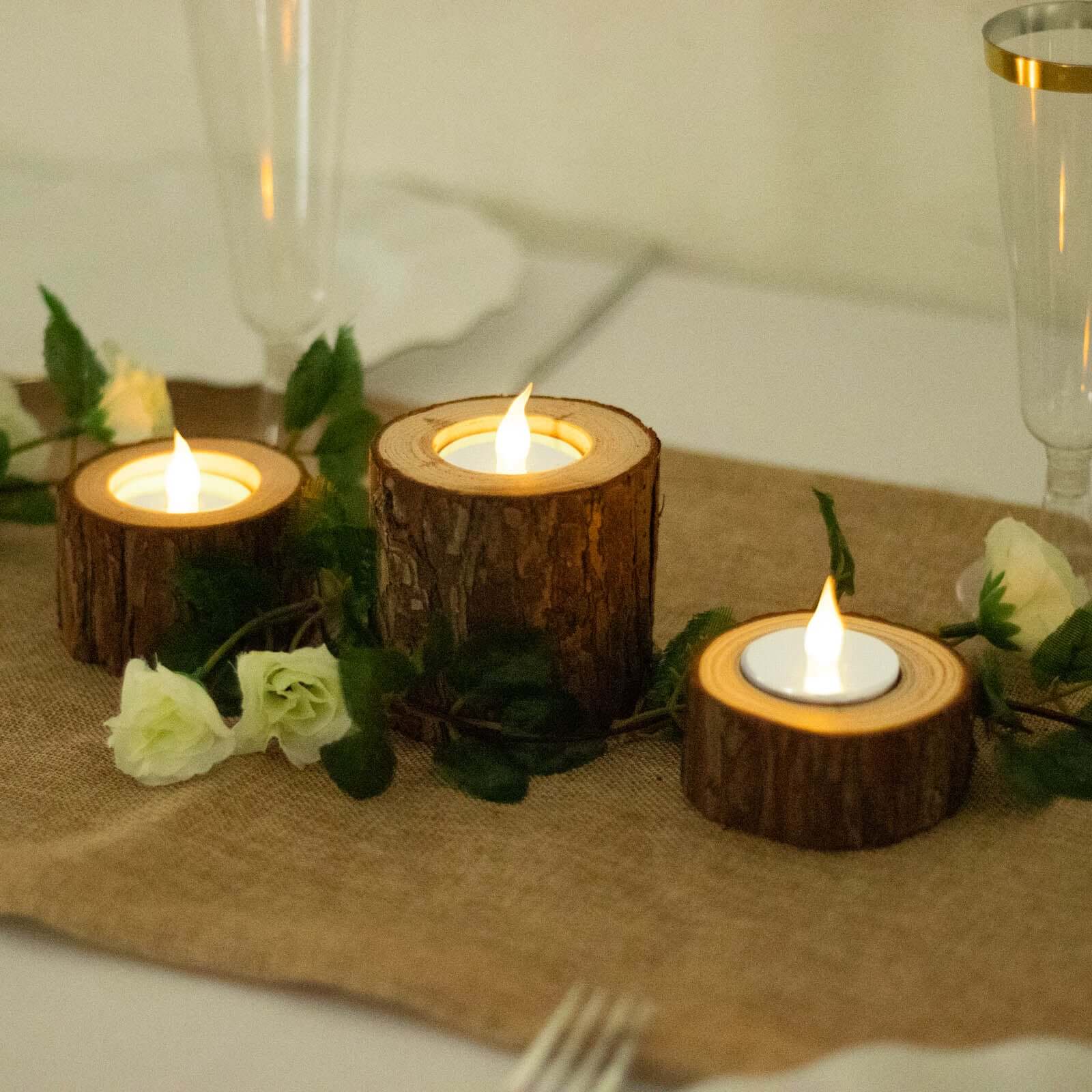 Set of 3 Rustic Wood Slice Votive Candle Holders - Tree Branch Wedding Table Décor 2.75, 1.5, 1.25