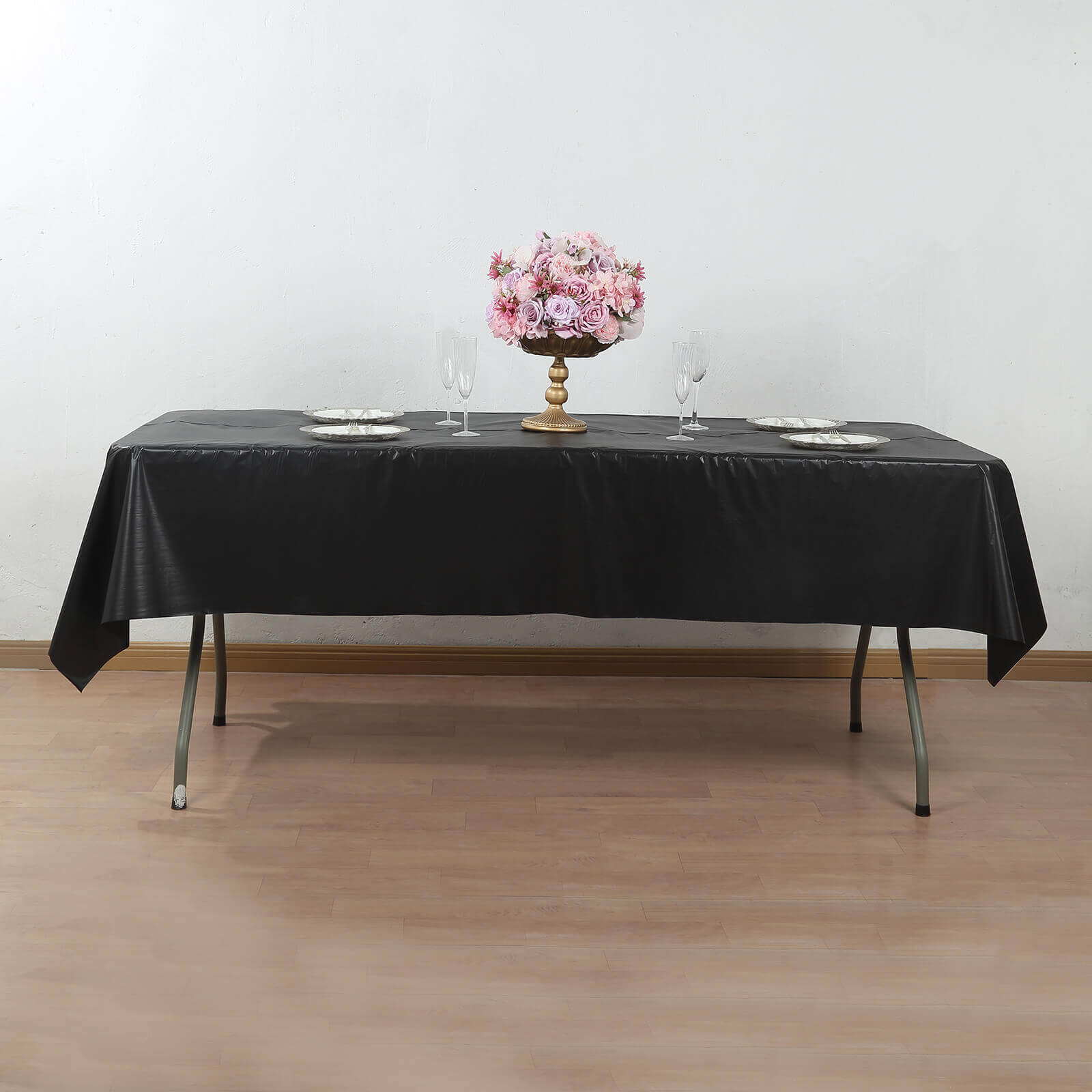 Plastic Table Cover Roll Black with Slide Cutter - Customizable Disposable Tablecloth Roll 54x300ft