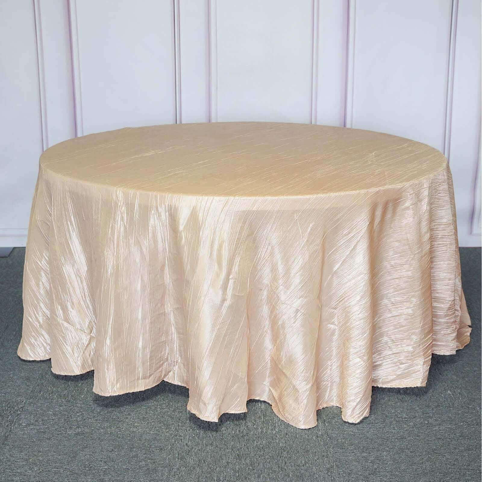 Taffeta 120 Round Tablecloth Beige - Seamless Accordion Crinkle Table Cover