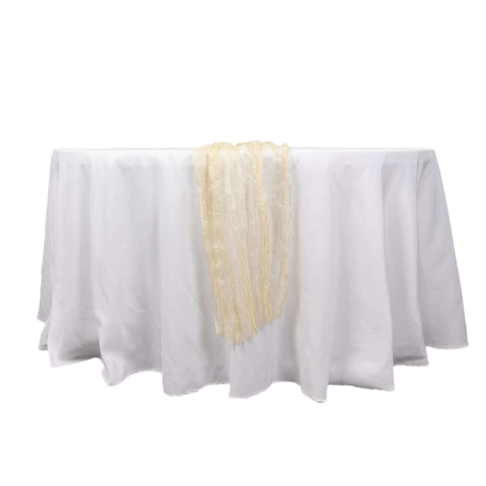 Sheer Crinkled Organza 9ft Table Runner Champagne - Rustic Chiffon Look