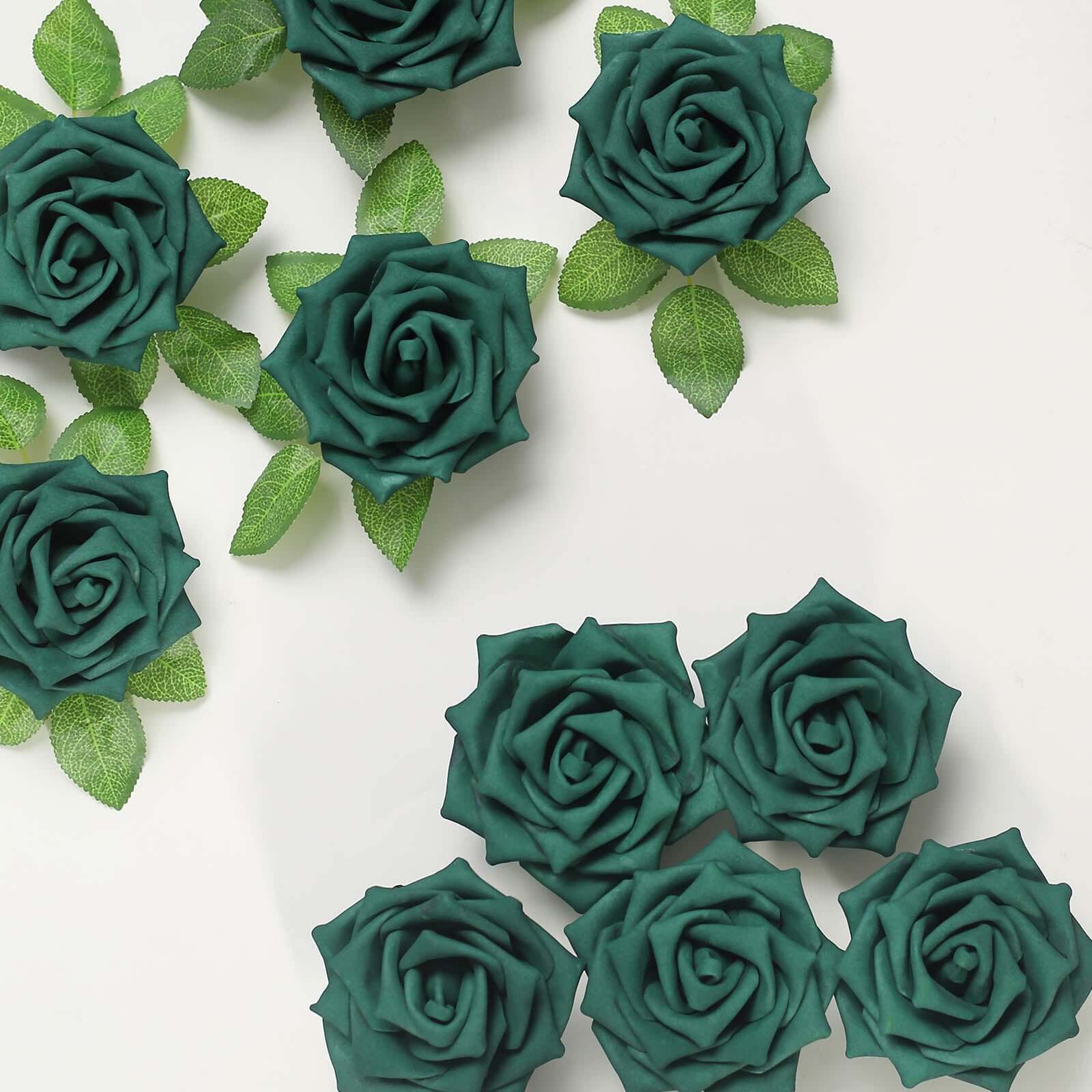 24 Roses 5 Hunter Emerald Green Artificial Foam Flowers With Stem Wire and Leaves