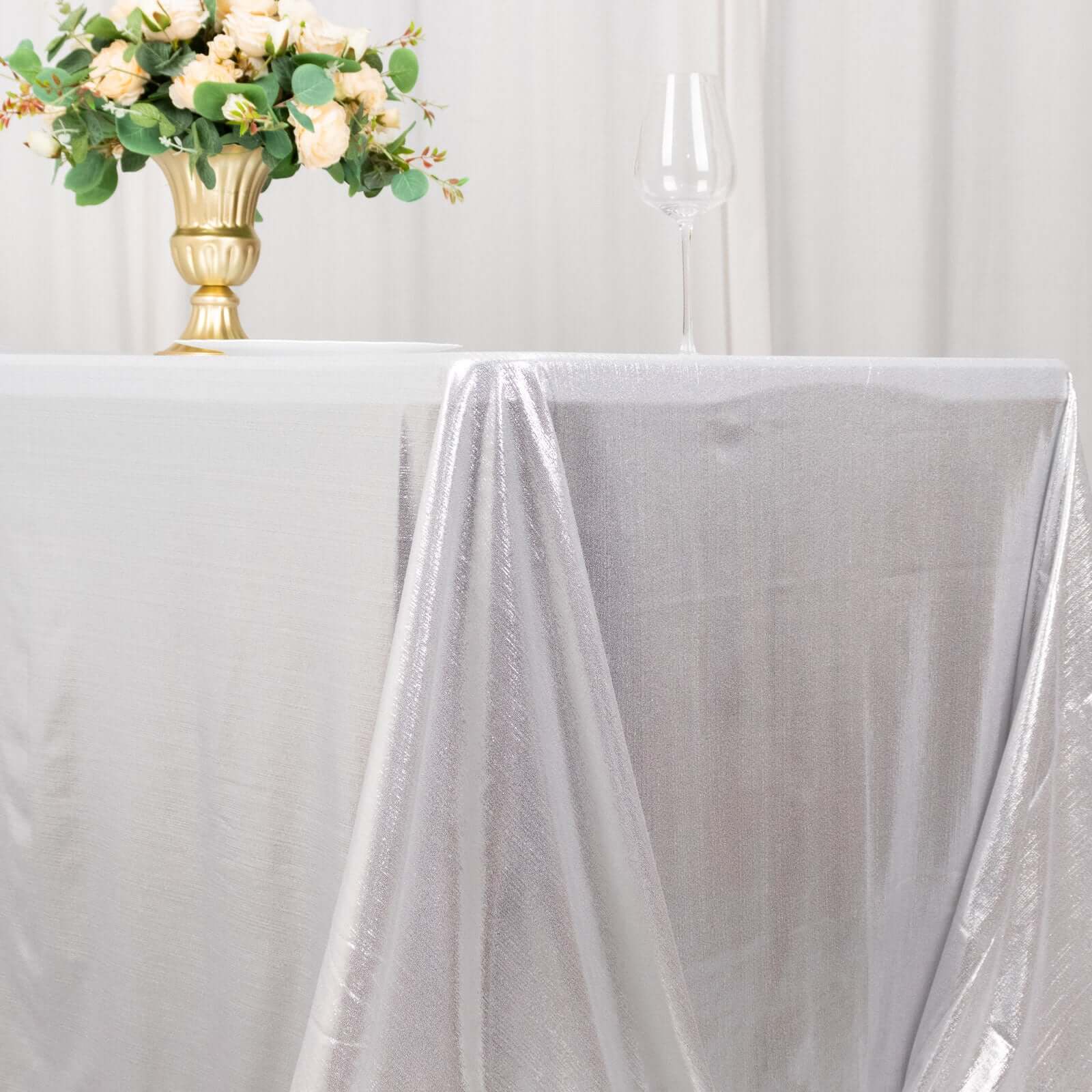 Sequin Dots Polyester 90x132 Rectangle Tablecloth Shimmering Silver - Seamless, Glittering & Wrinkle Free Table Cover