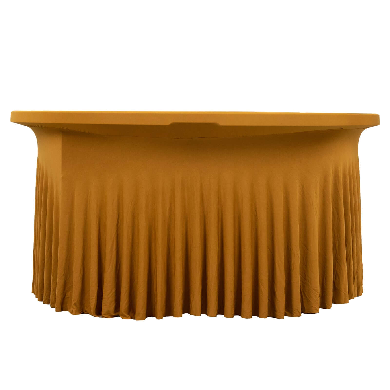 Spandex Round 6ft Table Skirt Gold with Wavy Skirt-Like Effect Stylish Table Cover for Weddings, Banquets & Trade Shows