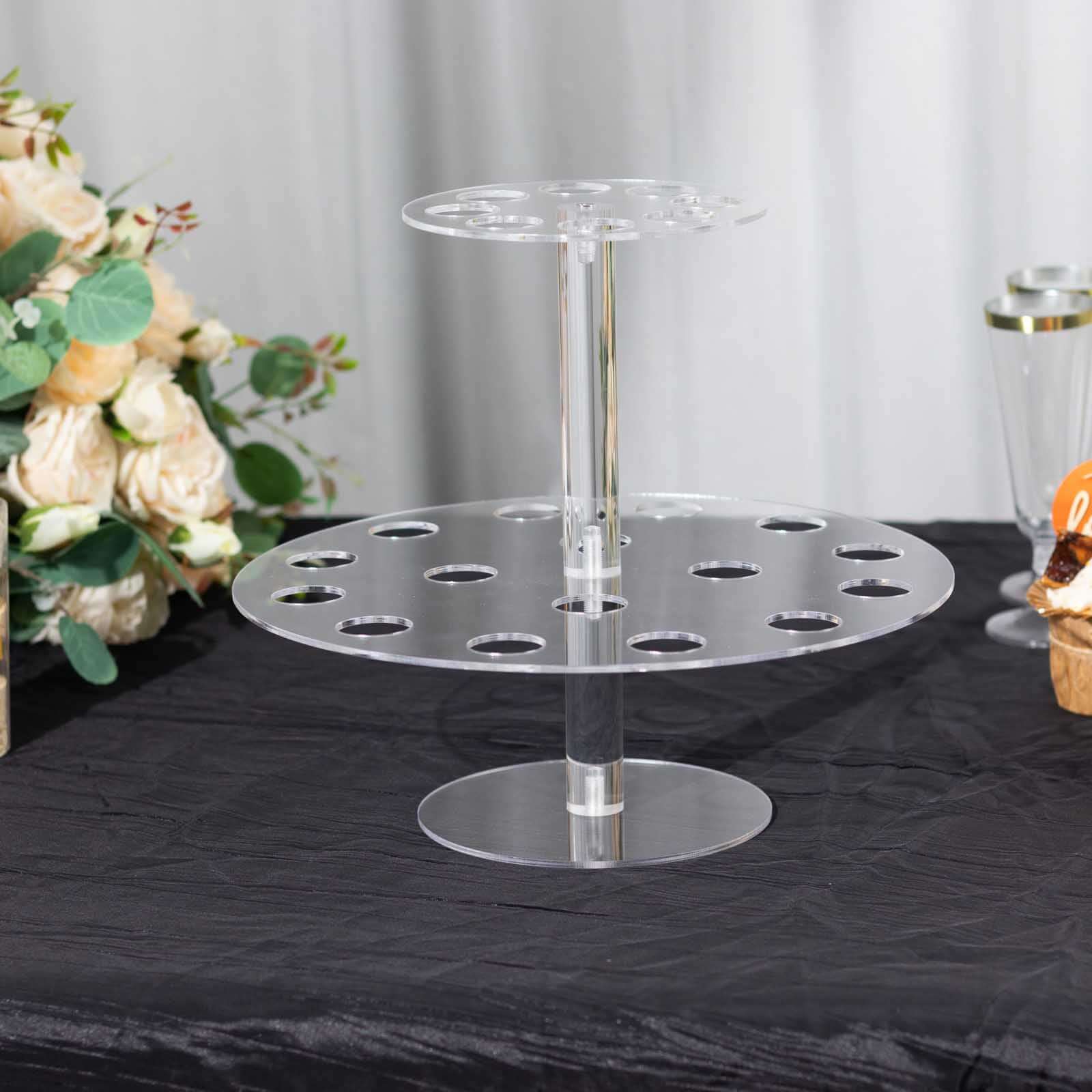 2 Tier Acrylic Round Ice Cream Cone Holder Clear - Sturdy Appetizer Dessert Display Stand with 24-Slots for Easy & Stylish Event Party Table Setup 12