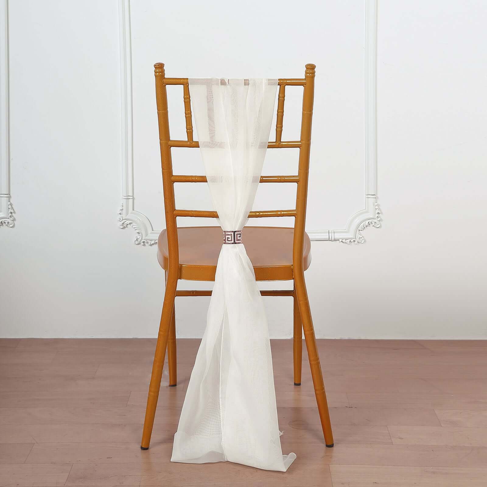 5 Pack Premium Chiffon Chair Sashes Ivory - Soft & Lightweight Designer Chair Bows 22x78