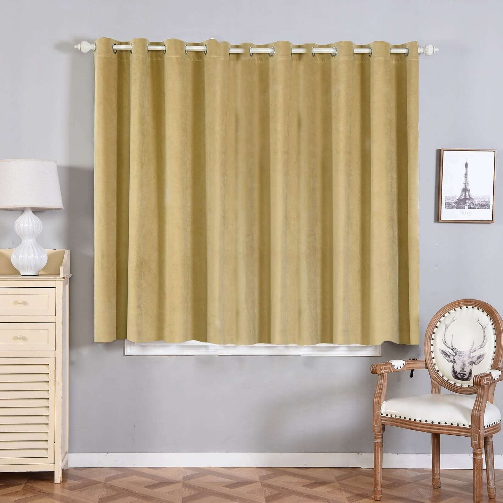 2 Pack Champagne 330 GSM Premium Velvet Thermal Blackout Curtains With Chrome Grommet Window Treatment Panels - 52x64