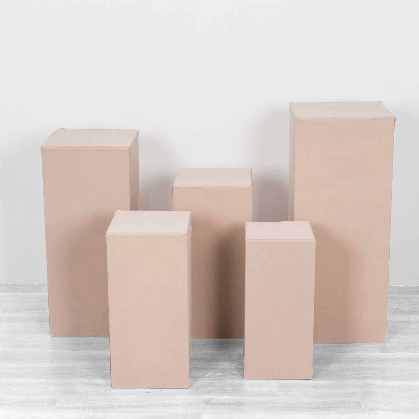 Set of 5 Nude Spandex Rectangle Pedestal Stand Covers, Stretchable Pillar Prop Covers - 160 GSM