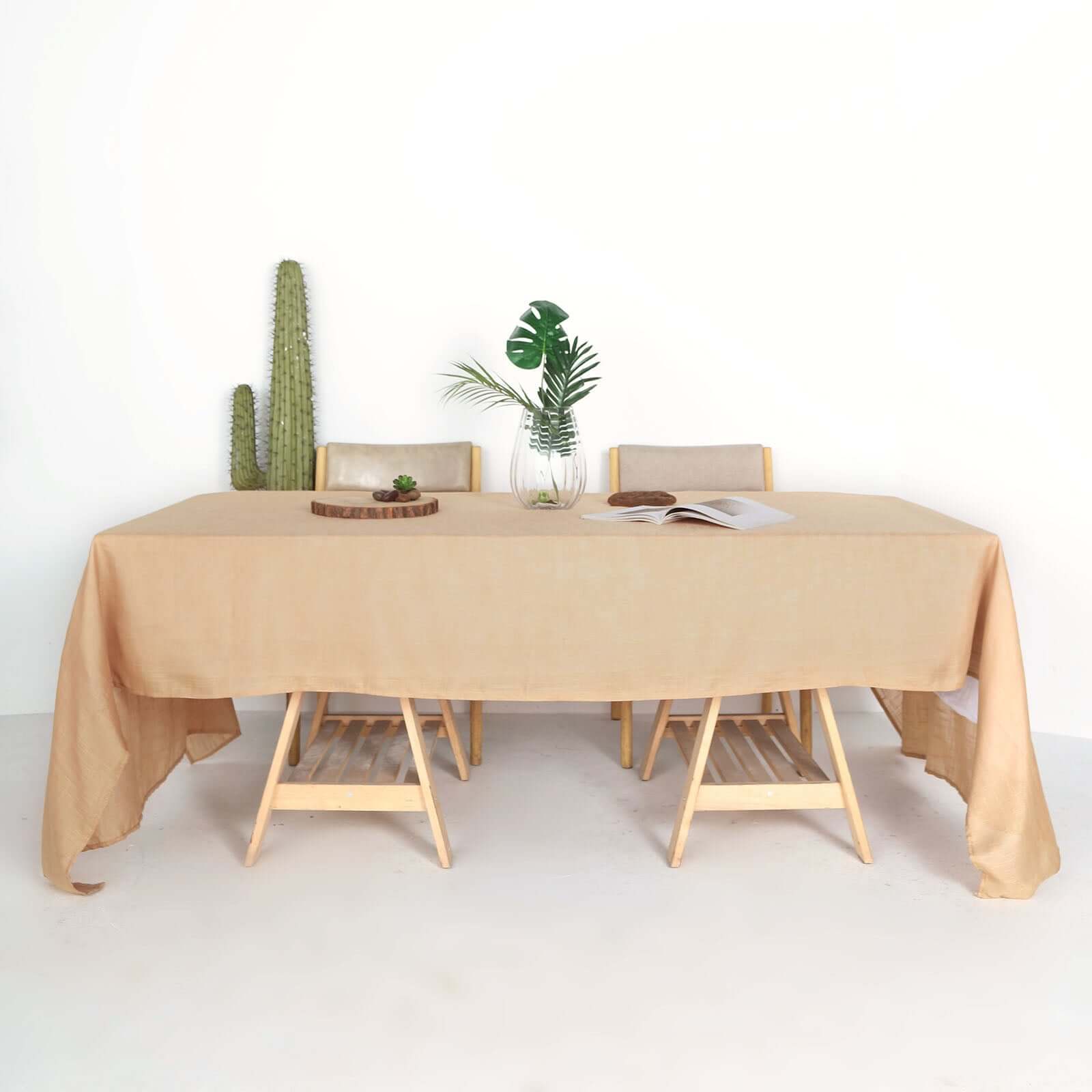 Faux Linen 60x126 Rectangular Tablecloth Natural - Slubby Textured & Wrinkle Resistant for Weddings and Special Events