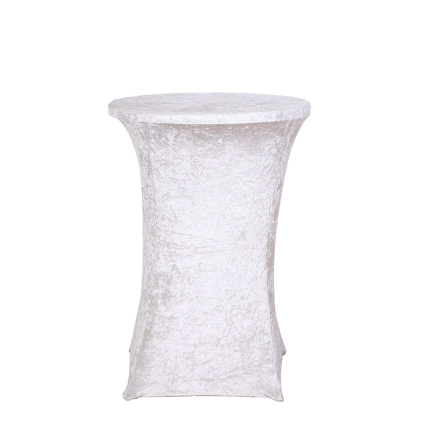 Crushed Velvet Spandex 32 Round Cocktail Table Cover White Highboy Tablecloth - Smooth & Polished Party Decor