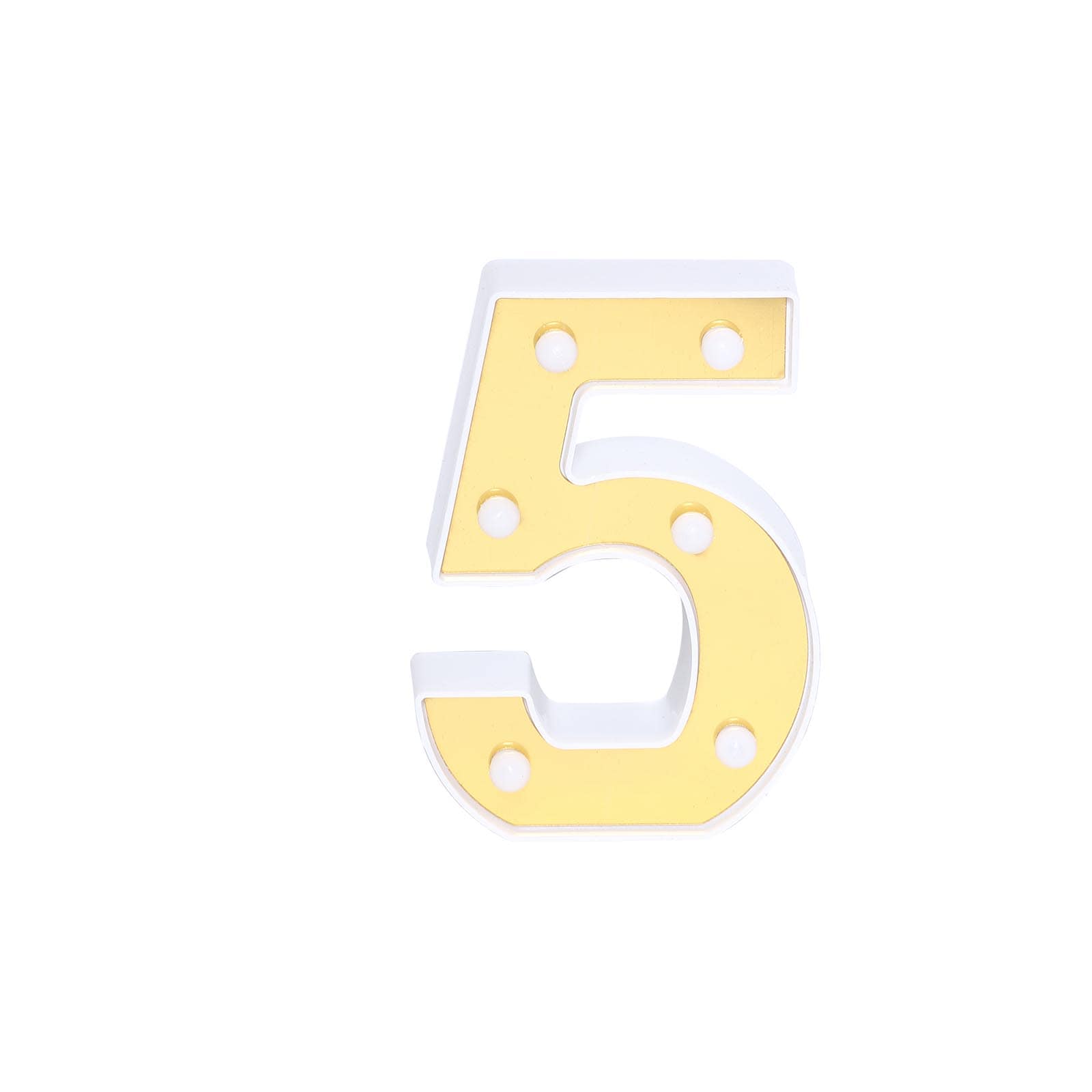 3D Marquee Number 5 Warm White 6 LED Lights Gold - Stylish Light-Up Accent for Events 6