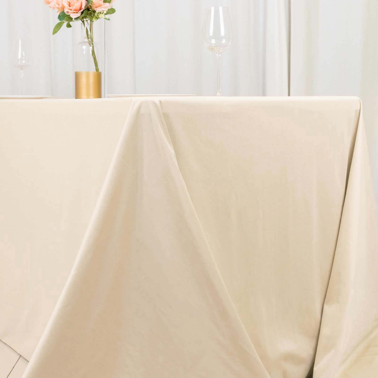 Premium Scuba Rectangular 90x132 Tablecloth Beige - Wrinkle Free, Stain Resistant & Seamless Table Cover