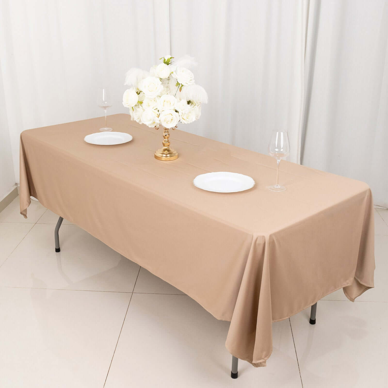 Premium Scuba Rectangular 60x102 Tablecloth Nude - Wrinkle Free & Stain Resistant Table Cover