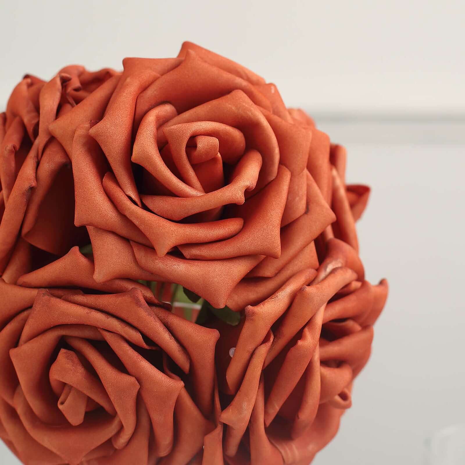 24 Roses 5 Terracotta (Rust) Artificial Foam Flowers With Stem Wire and Leaves