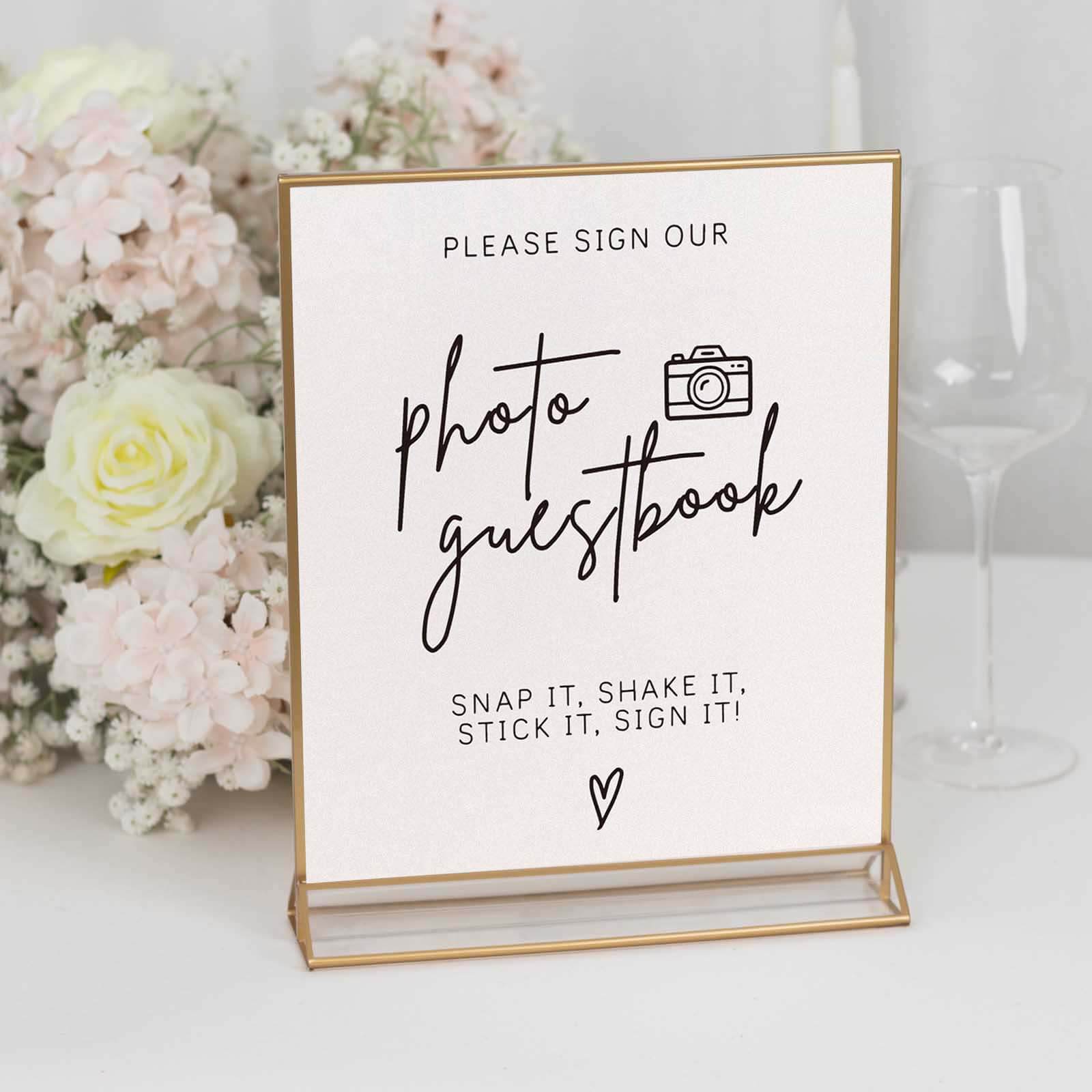 6-Pack Gold Acrylic Rectangular Frame Sign Holders Clear Double-Sided Display with White Cardboard - Suitable for Banquets 9x11